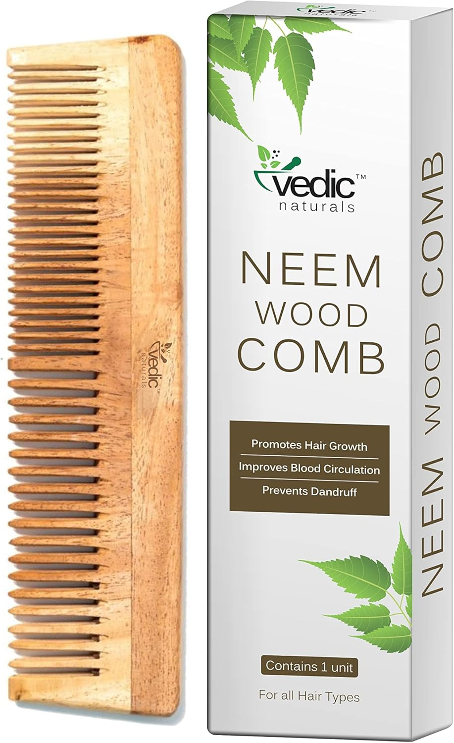 Vedic Naturals 100% Pure & Natural Neem Wood Comb Promotes Hair Growth Reduces Hair Fall & Control Dandruff Wide & Thin Teeth image number 4