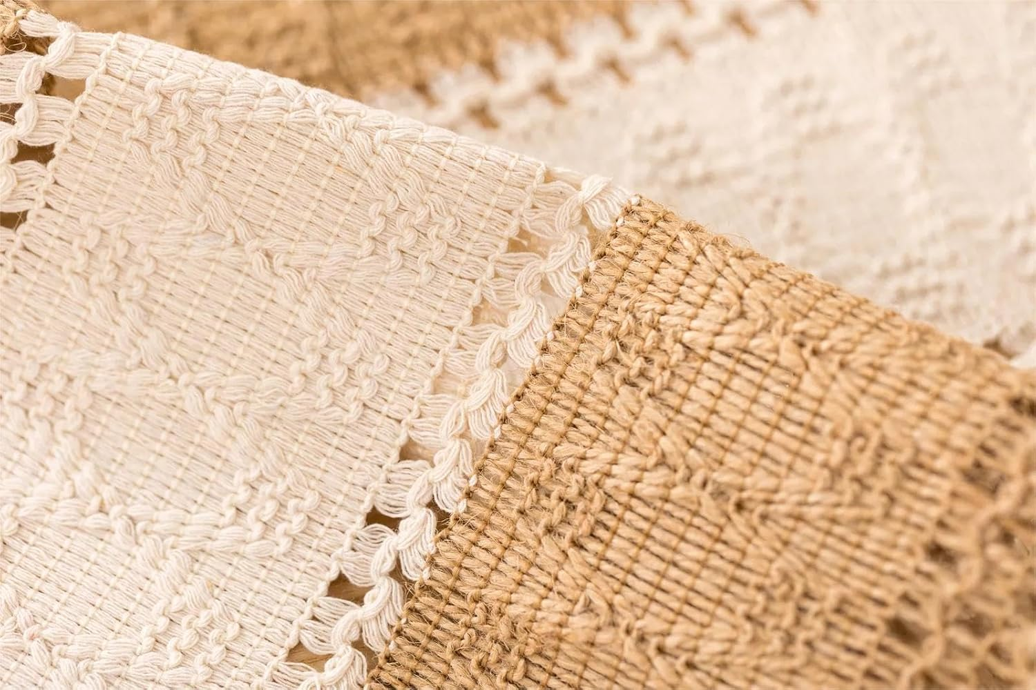 Arzoe Boho Placemats Set of 4, Christmas Placemats Macrame Table Decor and Farmhouse Style Placemats Natural Cotton Burlap, for Dining Table Centerpiece Thanksgiving Home Decorations image number 2