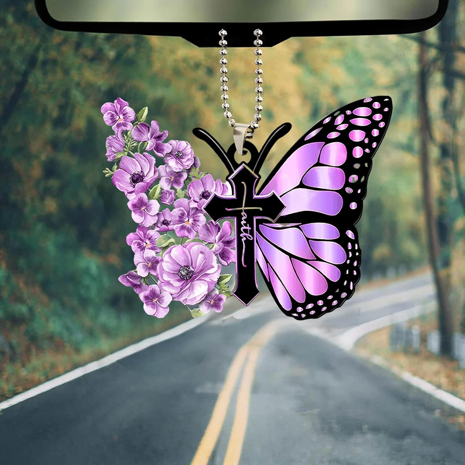 Twpribarn Butterfly Car Hanging Ornament, Hanging Charm Home Decoration Keepsake, Butterfly Car Accessories Pendant for Rear View Mirror Christmas Valentine'S Day Car Gifts for Men Women (Purple) - White image number 3