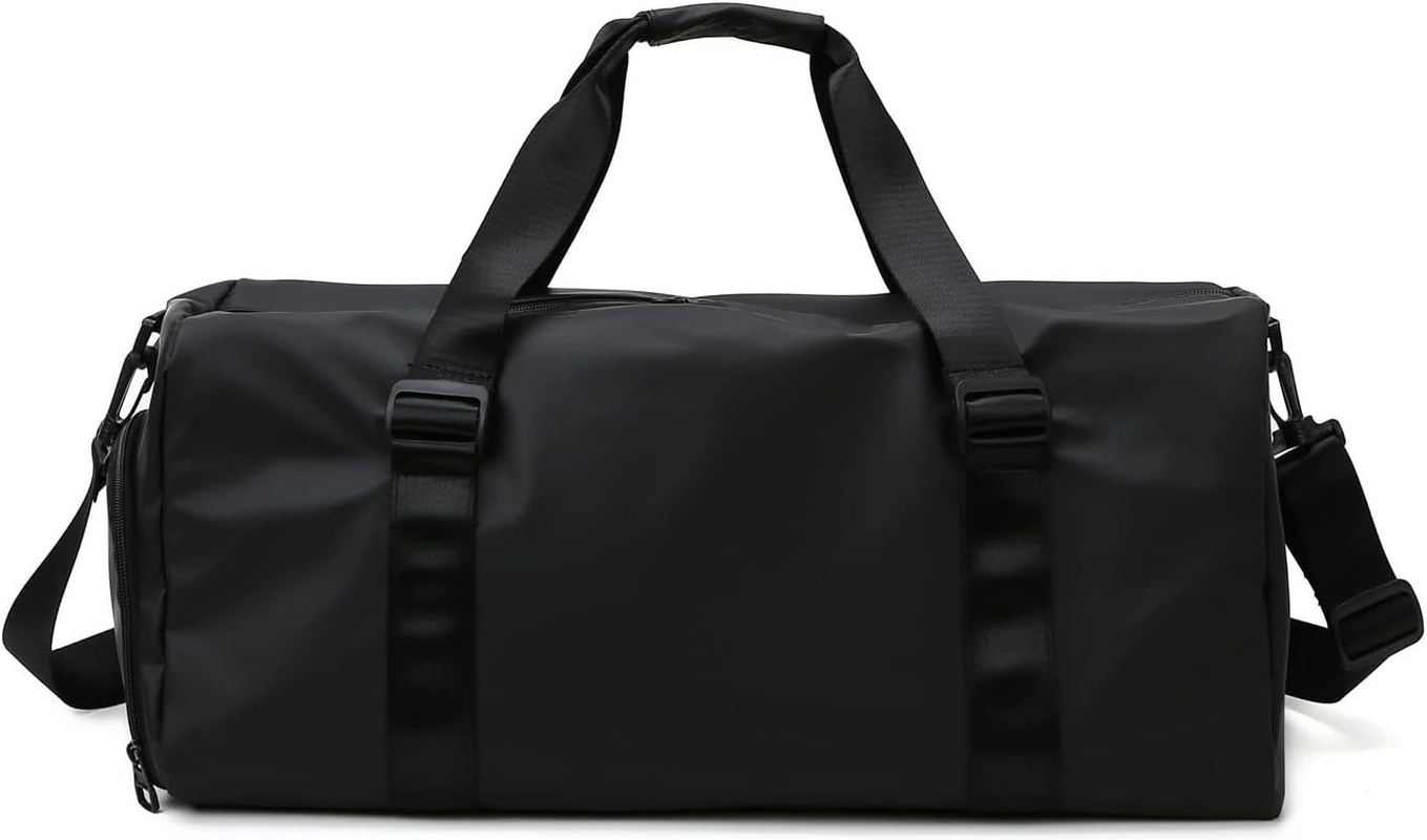 Gym Sport Bag Men Women, Travel Duffle Bag with Shoes Compartment and Wet Pocket, Big Capacity Weekend Overnight Bag with Shoulder Strap for Gym Sports Travel Swimming Camping, Black, Sports Gym Bag