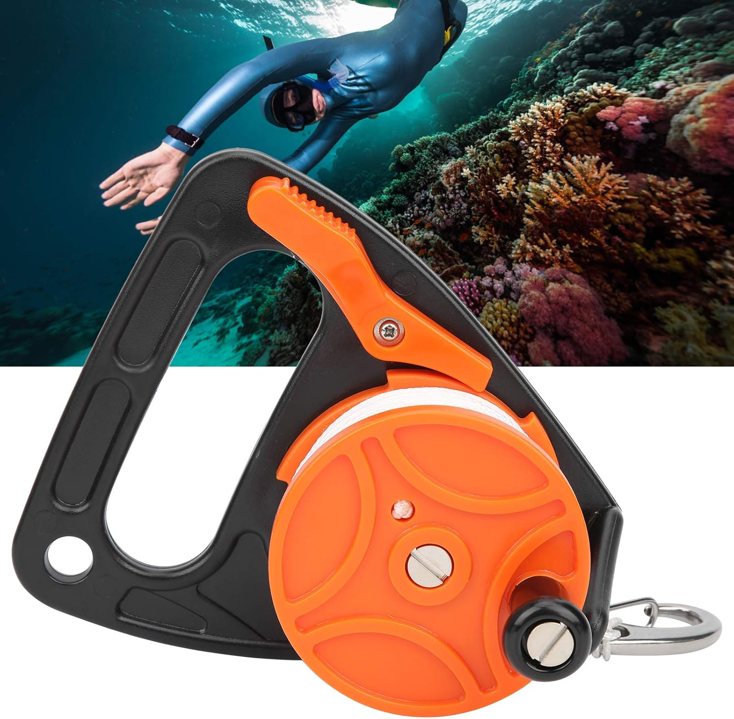 Lwuey Scuba Dive Reel, 150Ft Dives Reel with Thumb Stopper Finger Spool Float White Line Spearfishing Spool Diving Equipment Underwater Safety Handle Stop Switch Wreck Snorkeling Canoe Drift Kayak image number 2