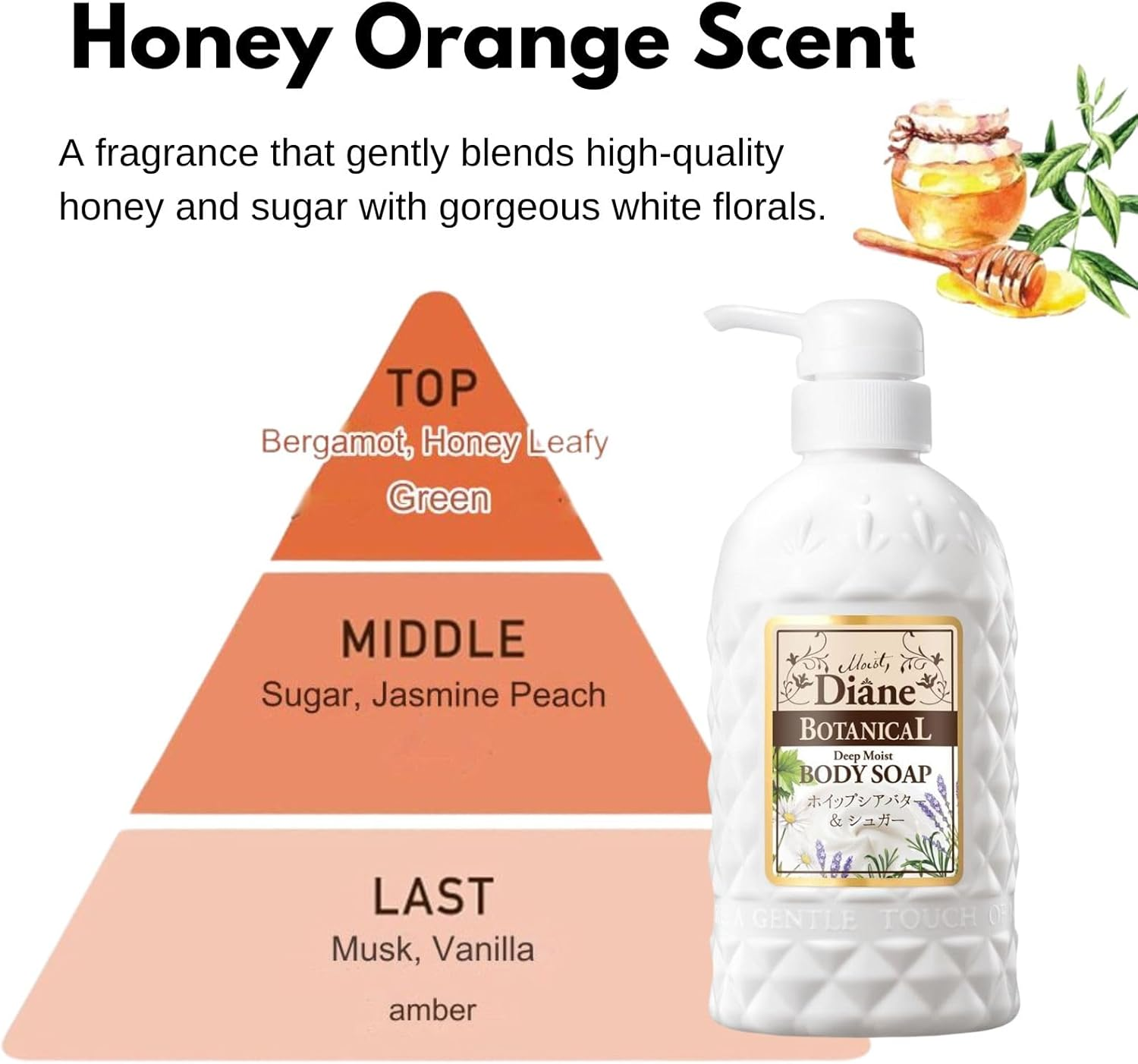 Diane Botanical Deep Moist Body Soap, Honey Orange Scent, 16.9 Fl Oz (500 Ml), Rich Moisturizing Dry Skin image number 2