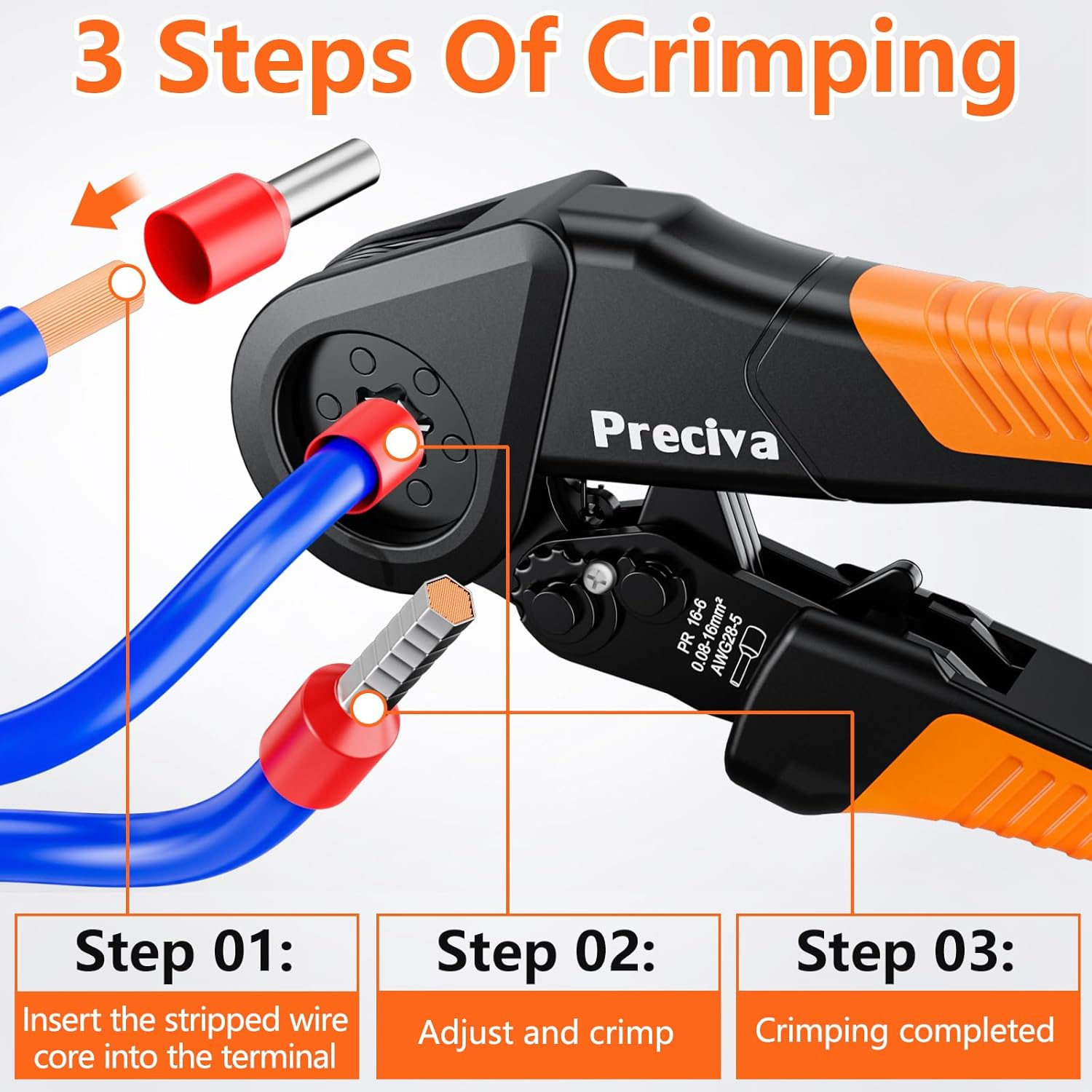 Preciva - Crimping Pliers Set 0.08 to 16Mm&sup2; 1500 Pieces for DIY and Home Use image number 4