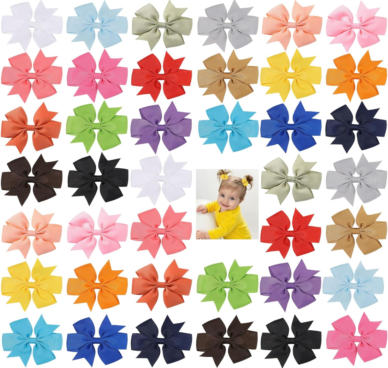 40Pcs Bow Hair Clips, Fabric Hair Bow Alligator Clips 20 Colors Bow Knot Hair Accessories for Women Girls image number 6