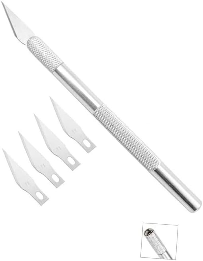 AIMALL Precision Craft Art Knife Set: Model Hobby Cutting Tool with Exacto Style Razor Blades, Includes 1 Knife & 5 Replaceable Blades for Detailed Projects image number 5