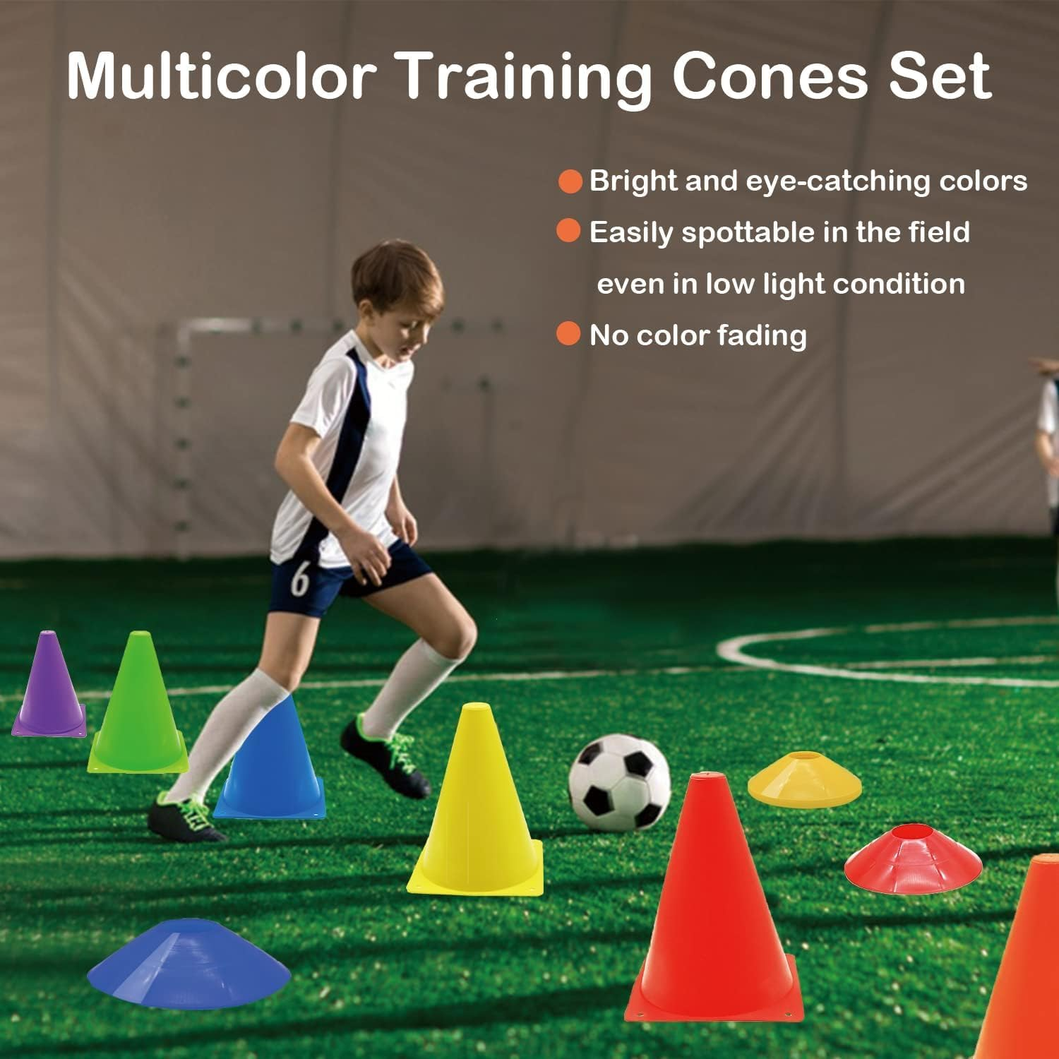 Cones Sports Set, 12Pcs Soccer Cones 7" / 9" with 30Pcs Disc Cones, Agility Soccer Cones with Carry Bag, Agility Field Marker, Soccer Cones for Training Kids, Plastic Soccer Cones for Drills image number 5
