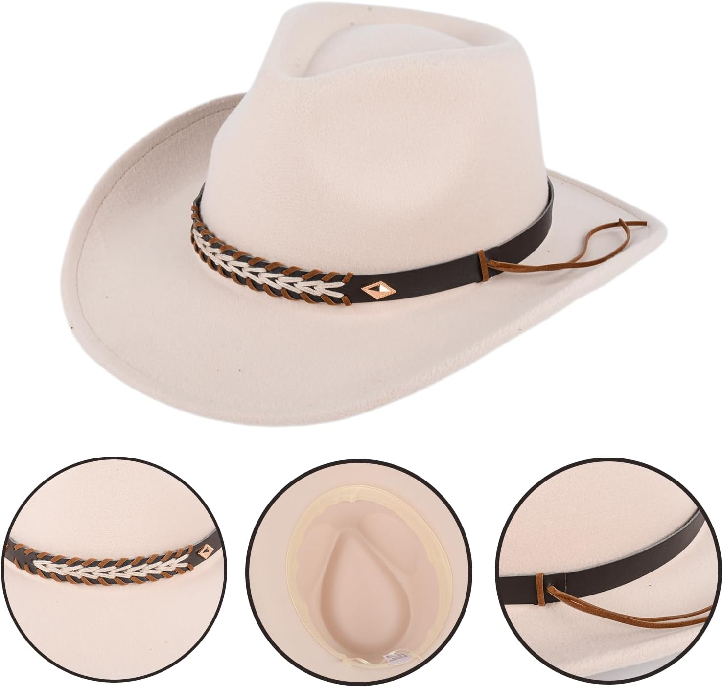 Cowboy Hat with Cowgirl Hat Beige West Cowboy Hat Wide Edge Felt Cowboy Hat Cowgirl Hat Fedora Hat Men Wide Brim Hat image number 5