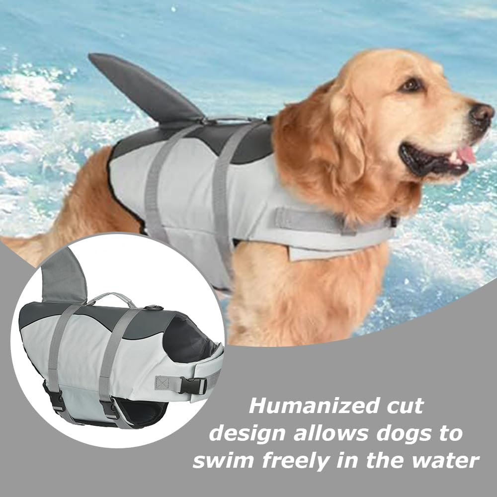 Dog Life Jacket with Shark Fin, Portable Dog Swimming Vest, Ripstop Dog Safety Vest, Adjustable Dog Life Vest, Dog Flotation Vest for Small Medium Large Dogs (Grey, XS) ﻿ image number 1