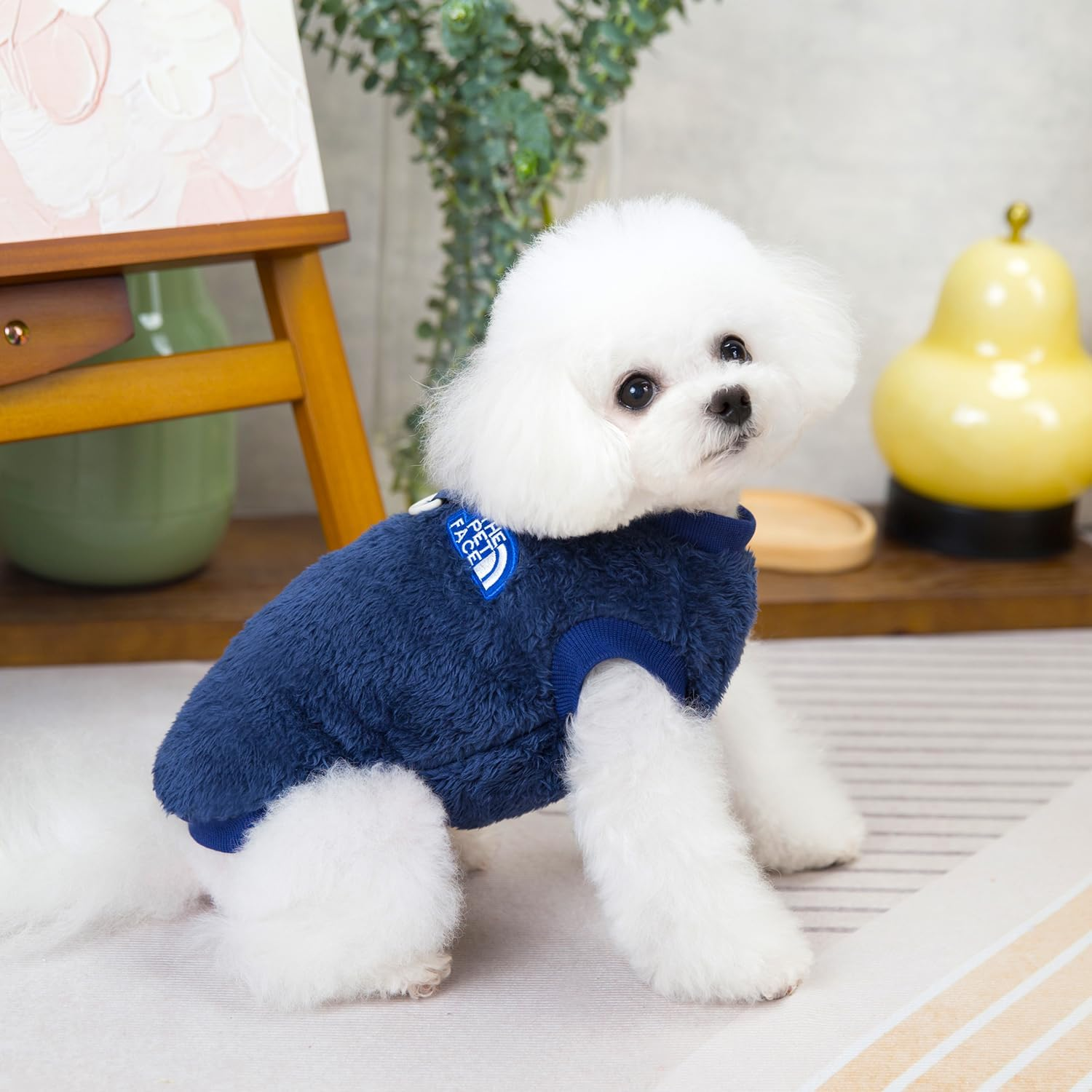 Izefia Dog Sweater Clothes Apparel Fleece Woolen Sweaters Winter Warm Sweat Shirt Soft Pajamas Trendy Pet Face Pattern Vest Sweater for Small Dog Medium Cat Blue S image number 3