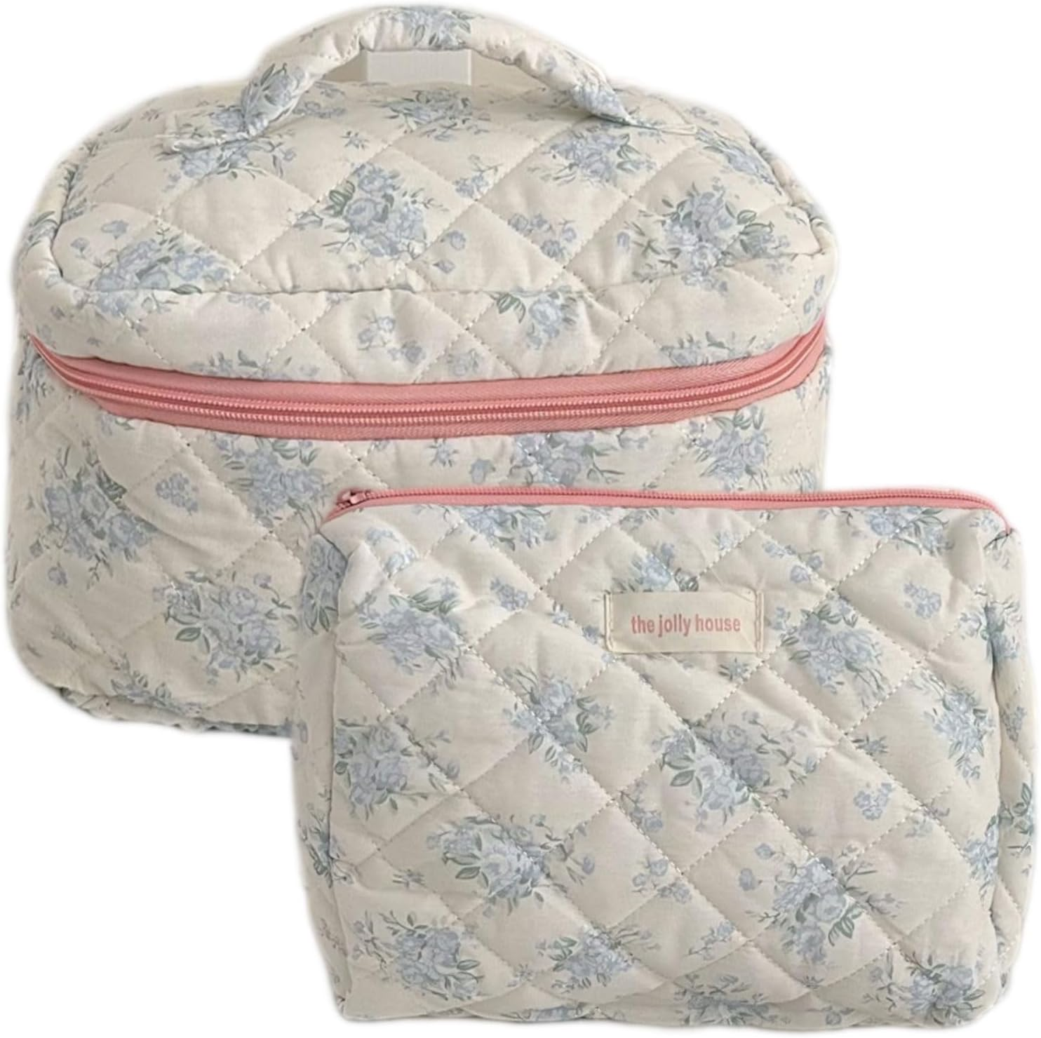 Makeup Bag Floral Cotton Large Travel Cosmetic Quilted Pouch Coquette Aesthetic Toiletry for Ladies Girl Multifunction Storage Bag, Beige, (YJL-DRLSHHZB-01)