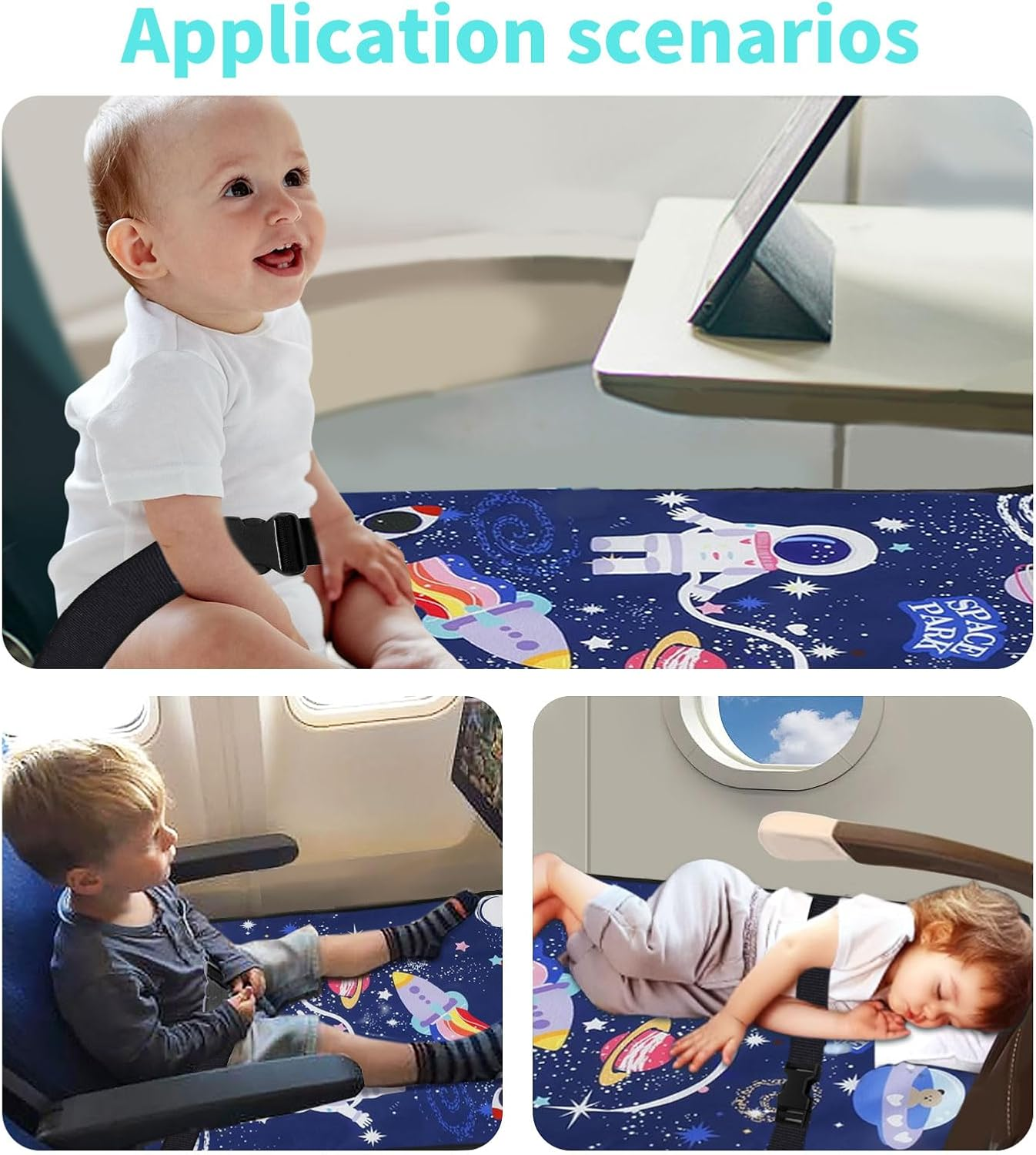 Airplane Travel Bed for Kids Foldable Airplane Bed For77*44Cm Airplane Seat Extender for Travel Waterproof Lightweight Airplane Foot Hammock for All Airplane Seats (Starry Blue) image number 4