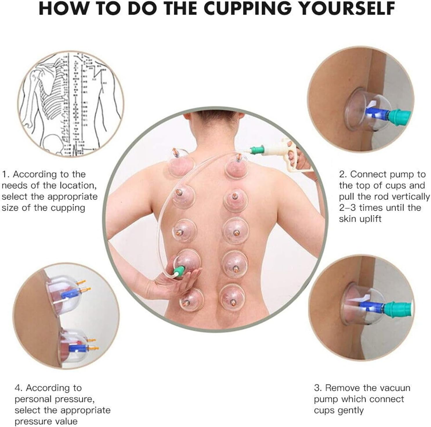 32X Cuping Therapy Set, Vacuum Cupping Set Suction Massager Kit with Pump, Massage Acupuncture Pain Relief, Professional Chinese Acupoint Cupping Therapy Sets Hijama for Cupping Massage, Muscle&Joints image number 6
