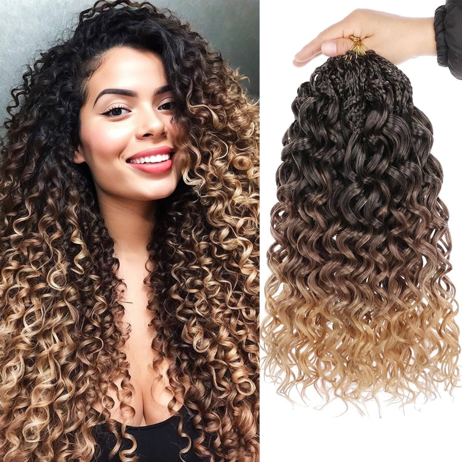 Mscat Gogo Curl Crochet Hair 18 Inch 8 Packs Black Ocean Wave Crochet Hair Pre Looped Deep Twist Goddess Box Braids Short Curly Water Wave Synthetic Braiding Hair for Women Girls Kids (8 Packs, 1B#)