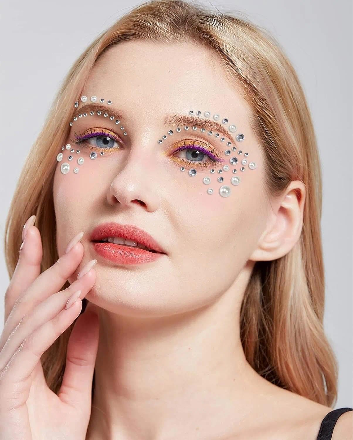 Self Adhesive Face Jewels and Rhinestone Stickers for Festival Makeup, Body Gems with Strong Glue - 12 Sheets Assorted Styles - Jotron image number 4