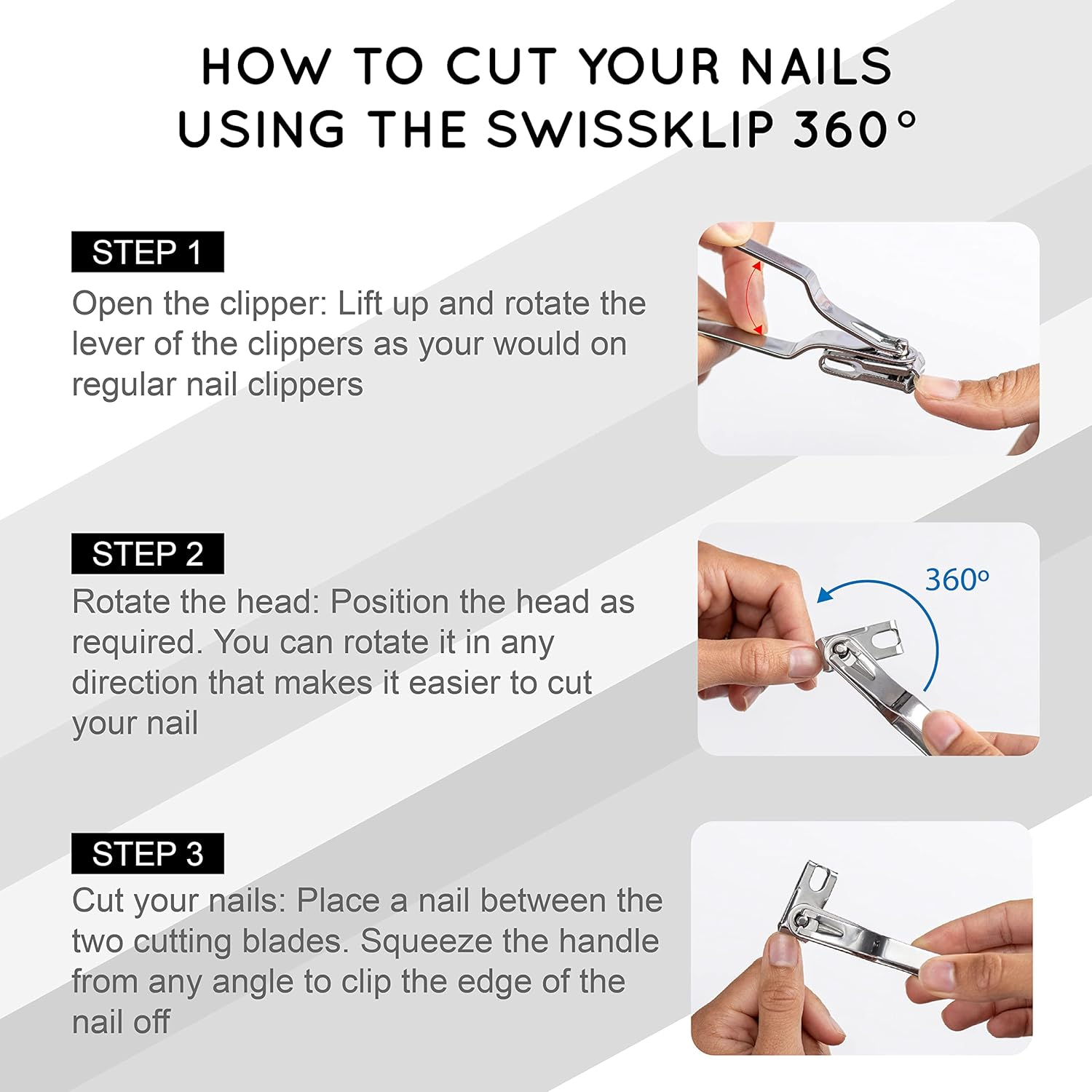Swissklip Nail Clippers for Men & Women I White Elephant Gifts | Finger Nail Clippers for Adult with 360 Degree Rotating Head I Fingernail Clippers for Women I Surgical-Grade Stainless Steel Material image number 3