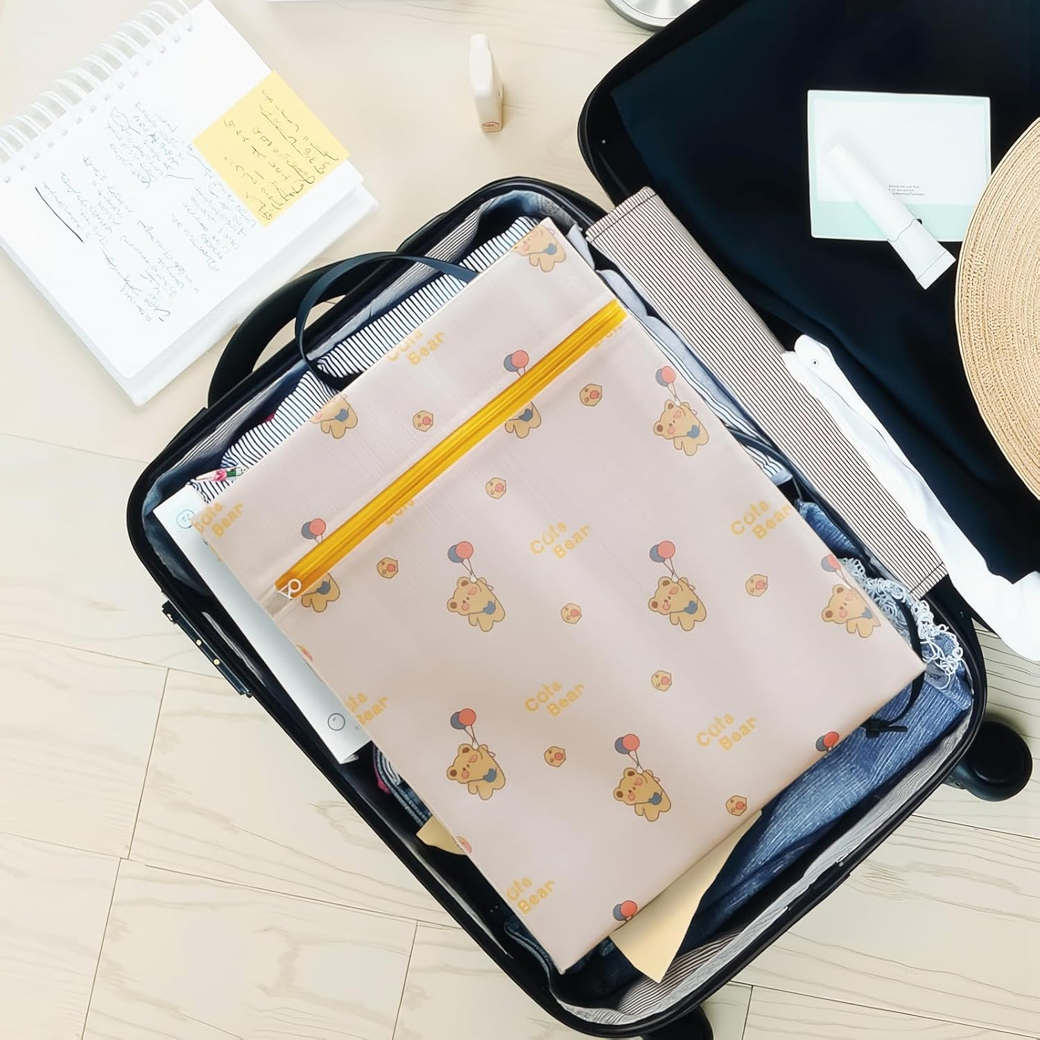 Viiotu 4 Sets Mesh Laundry Bag for Washing Machine,Large Small Travel Laundry Bag with Cute Bear for Delicates,Hosiery,Stocking,Underwear (Balloon Bear) image number 1