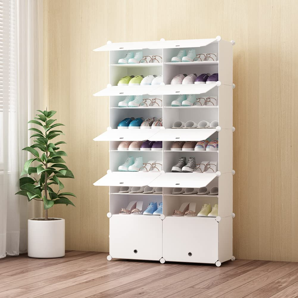 Portable Shoe Storage Plastic Cube Storage Tower Shelves for Storage Shoe Cabinet Shoe Rack (2 Row of 6-Layer)