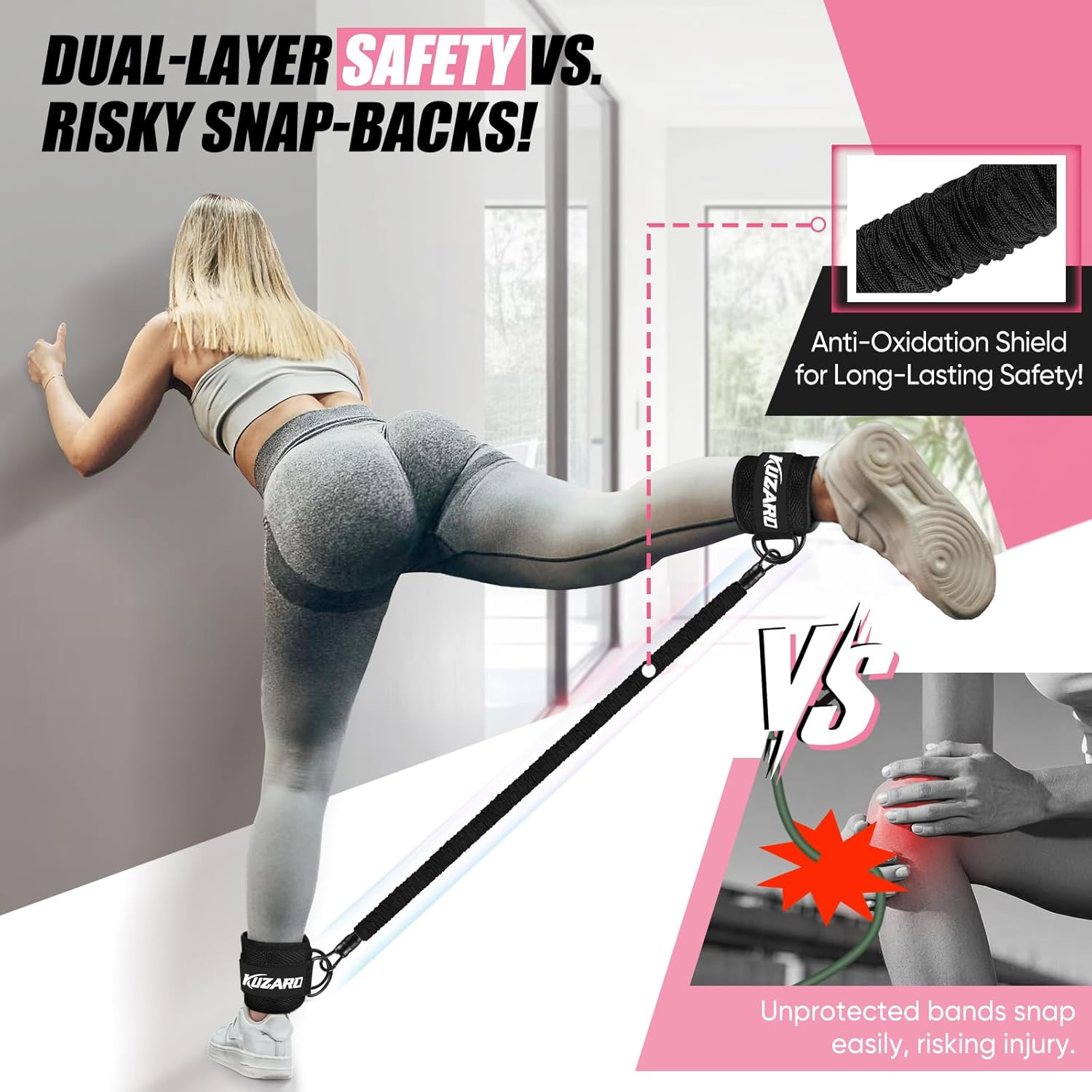 Resistance Bands Set with Ankle Straps, Glutes Workout Equipment, Ankle Bands for Working Out, Butt Exercise Equipment for Women Legs and Glutes - Perfect for Home Workouts and Fitness Training image number 4