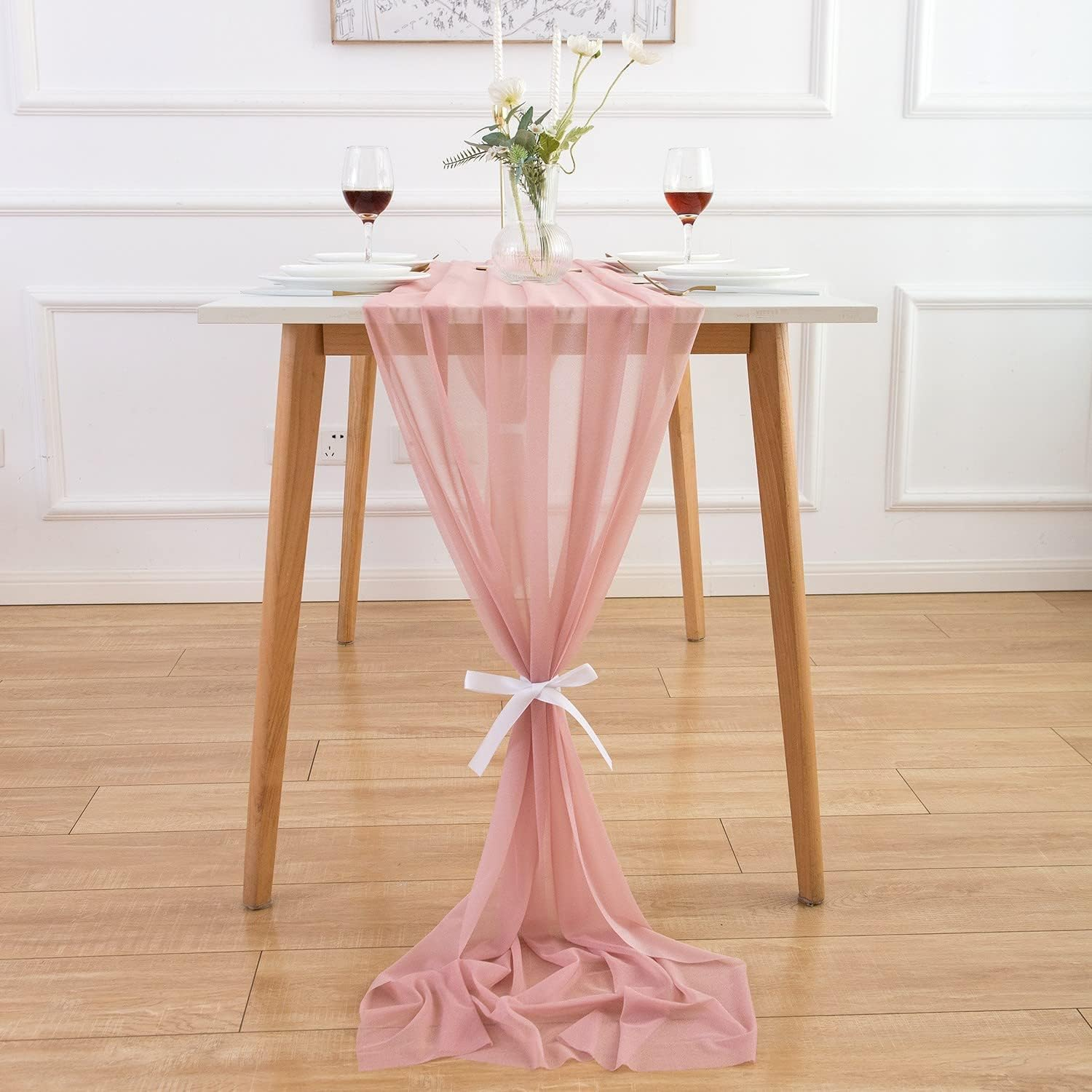 AOKSUNOVA Pink Table Runner Chiffon Wedding Table Runner for Table Decoration Party Baby Shower Decorations for Girl 3M X 70Cm