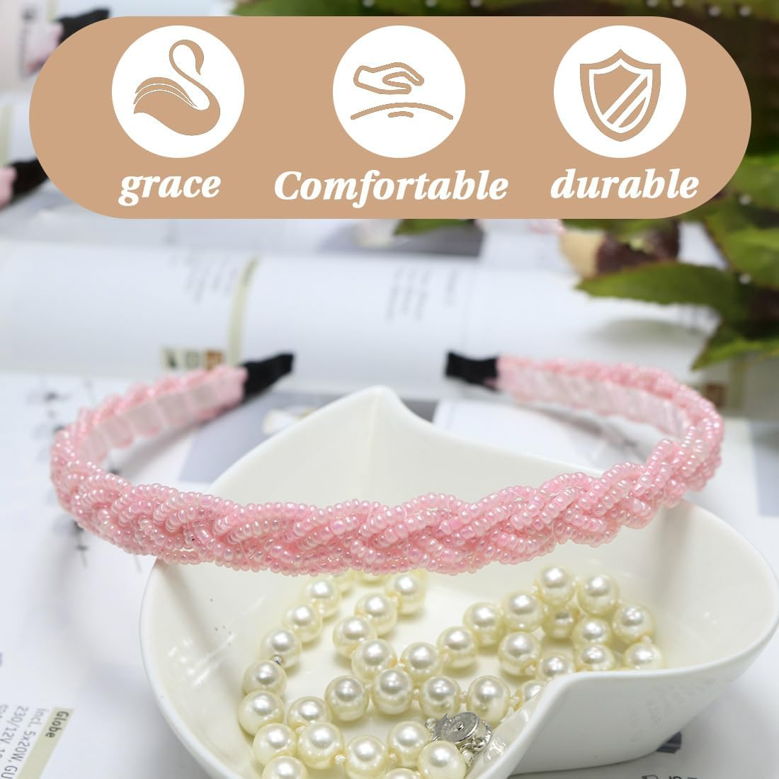 XUZOPIM Women'S Braided Headband Pearl Headbands Costume Headband Hair Accessories for Oktoberfest Party Pack of 3 image number 2