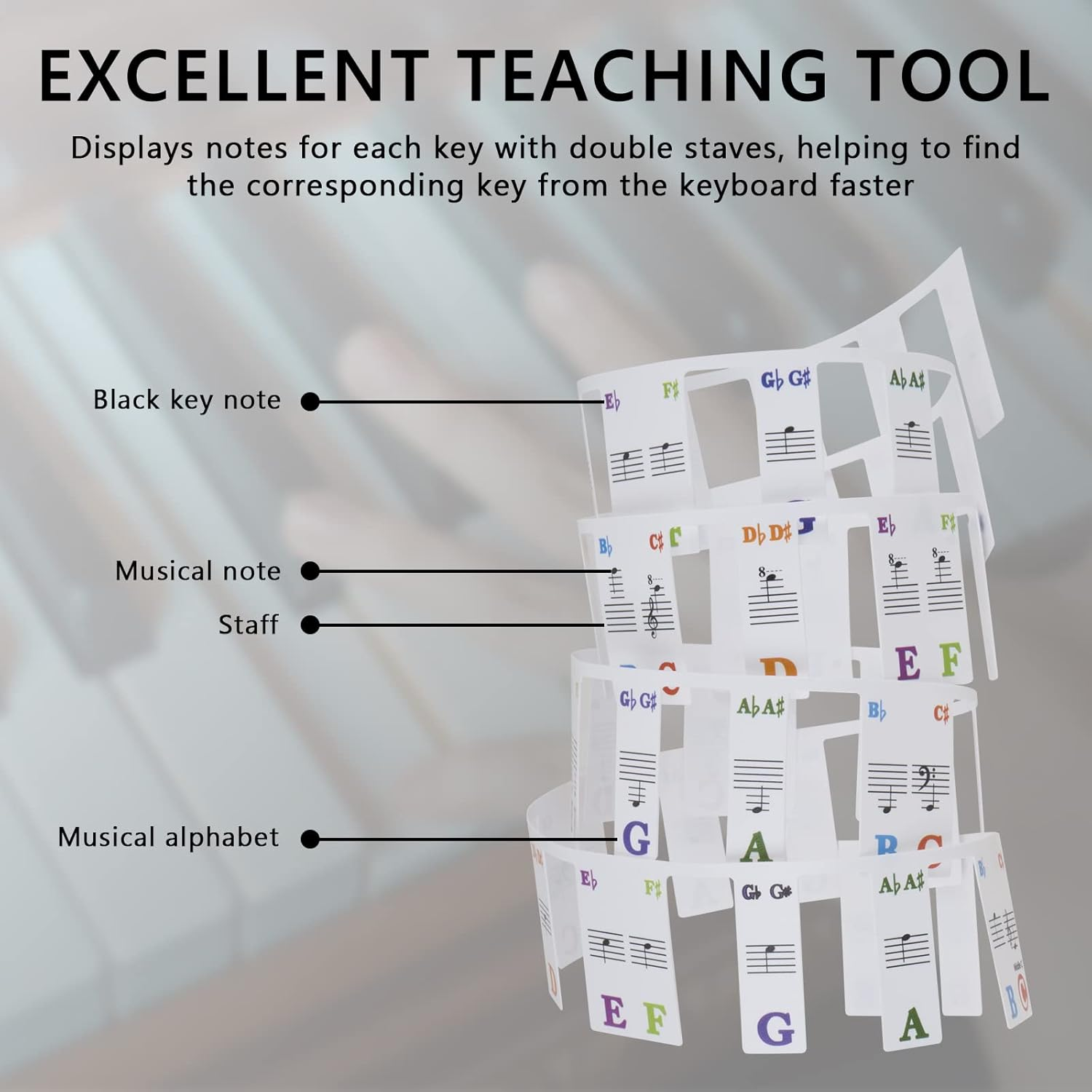 Piano Keyboard Notes Guide, 88 Full-Size Piano Key Labels No Need Stickers, Reusable Removable for Music Learners Beginners with Box image number 6