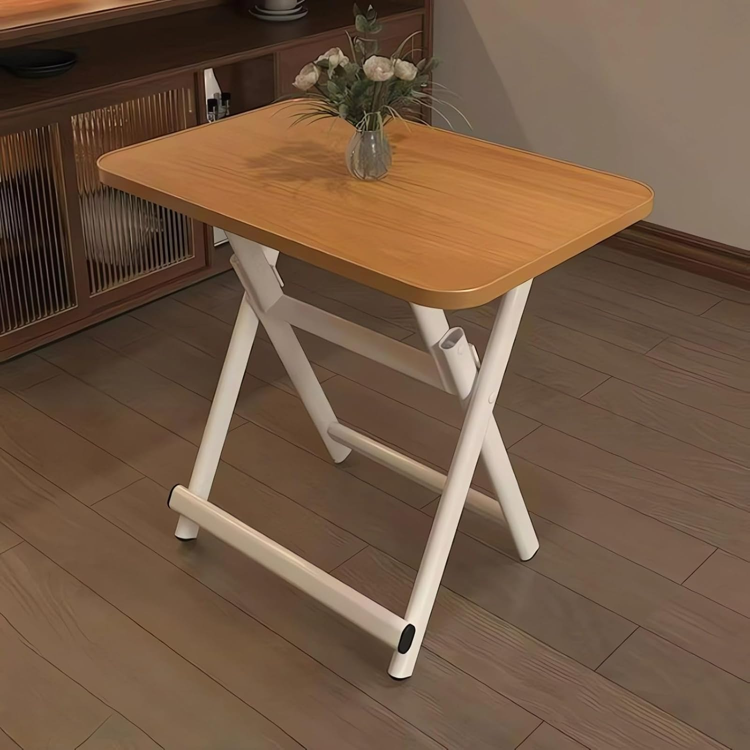 Folding Computer Desk, White Metal Frame, Compact Home Office Table A207 (Black, 60X40X50CM)