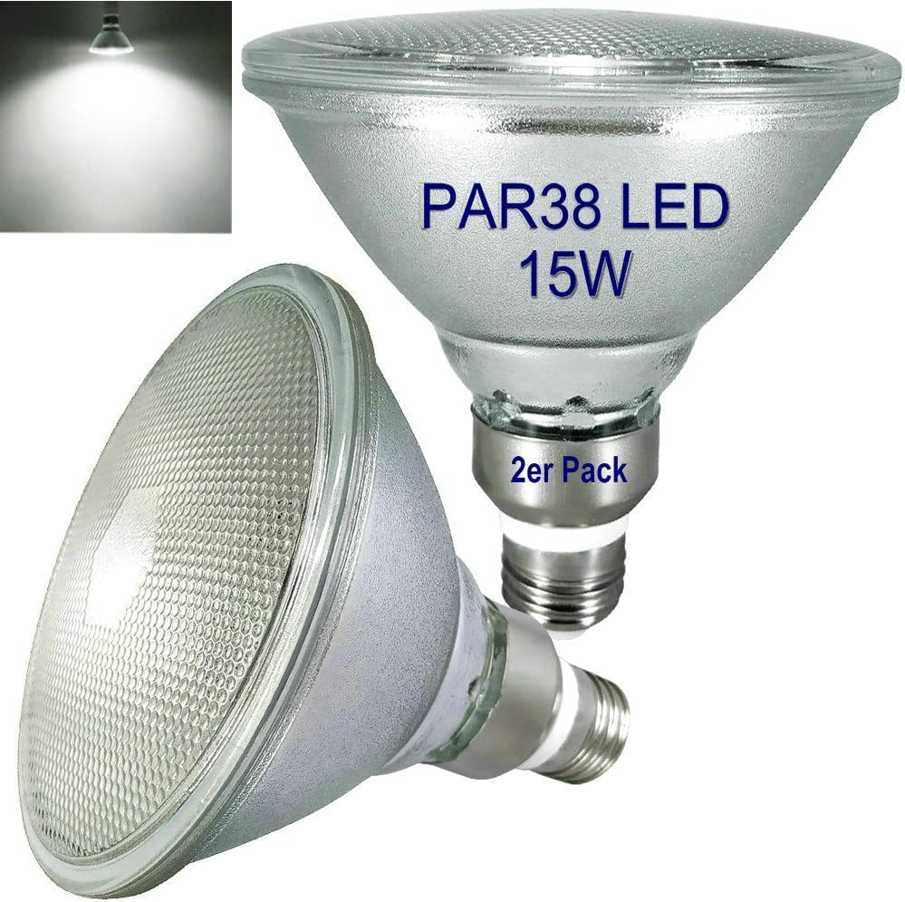 E27 PAR38 LED Cool White 6000 K, Waterproof, for Indoor and Outdoor Use, Not Dimmable, Spotlight Light, Floodlight Bulb, 15 W Cool White LED PAR38 Glass Reflector Lamp (Replaces 150 W image number 1