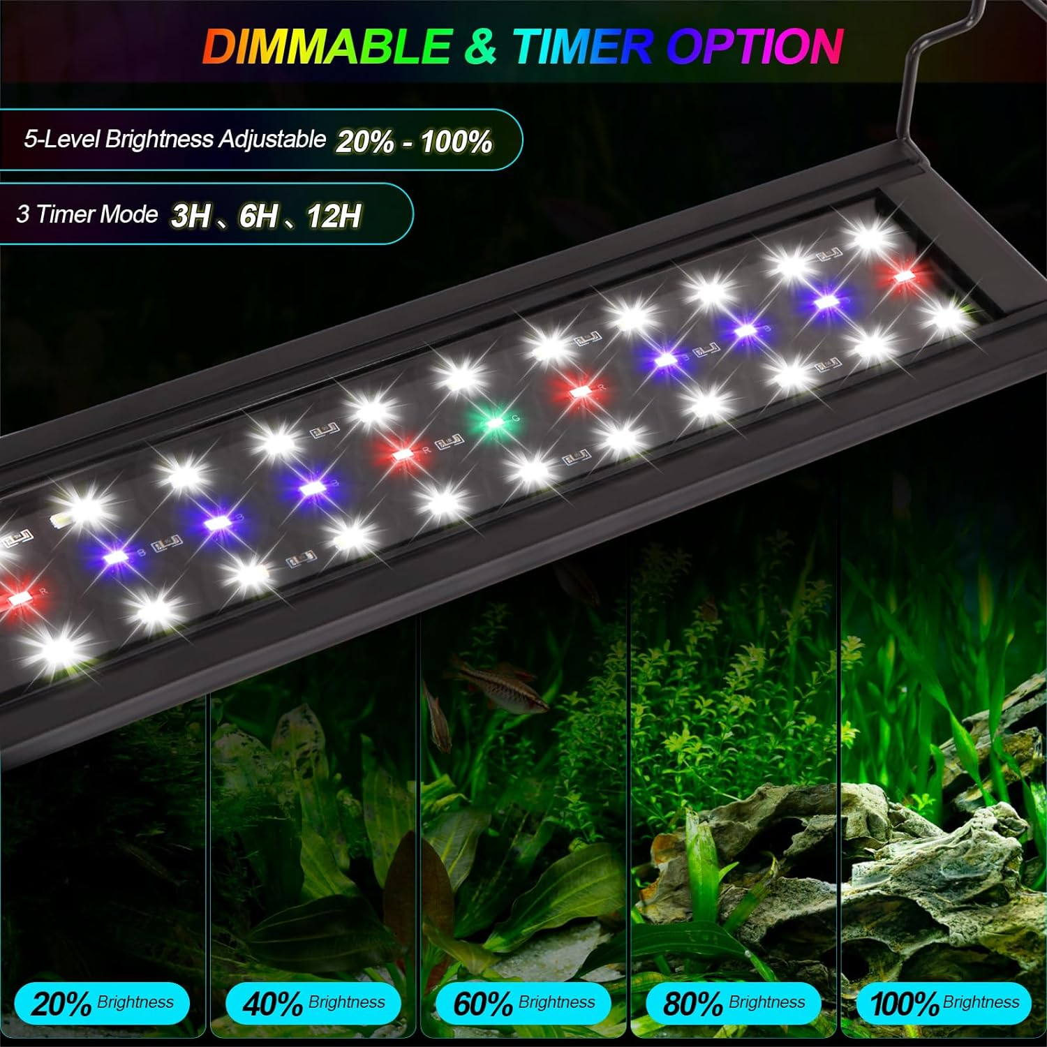 Aquarium Light, Full Spectrum Fish Tank Light with Timer Daylight Moonlight Mode, Alu Alloy Shell Extendable Brackets Fish Lamp for Freshwater Planted Tank (9W (30-50CM)) image number 5