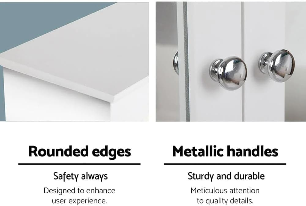 Artiss Bathroom Storage Cabinet, 58Cm Height Adjustable Cupboard Side Table Corner Shelf Wall over Toilet Roll Storages Cabinets Unit Home Furniture Organiser Accessories, with Mirror White image number 6