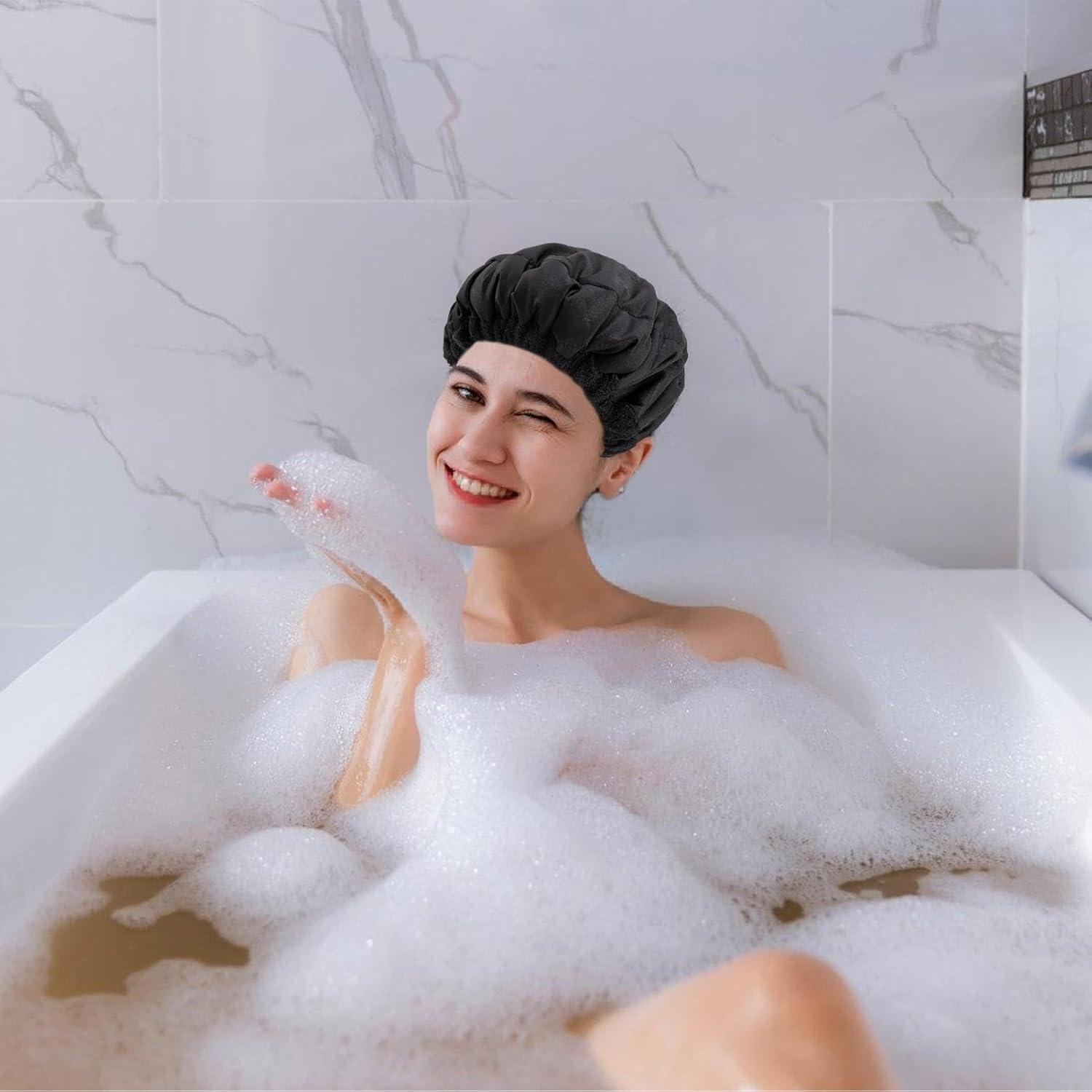 Heating Cap for Hair - Thermal Heat Cap - Deep Conditioning, Microwavable Heat Cap for Steaming Hair Styling, Flaxseed Cordless Steam Cap with Shower Caps image number 3