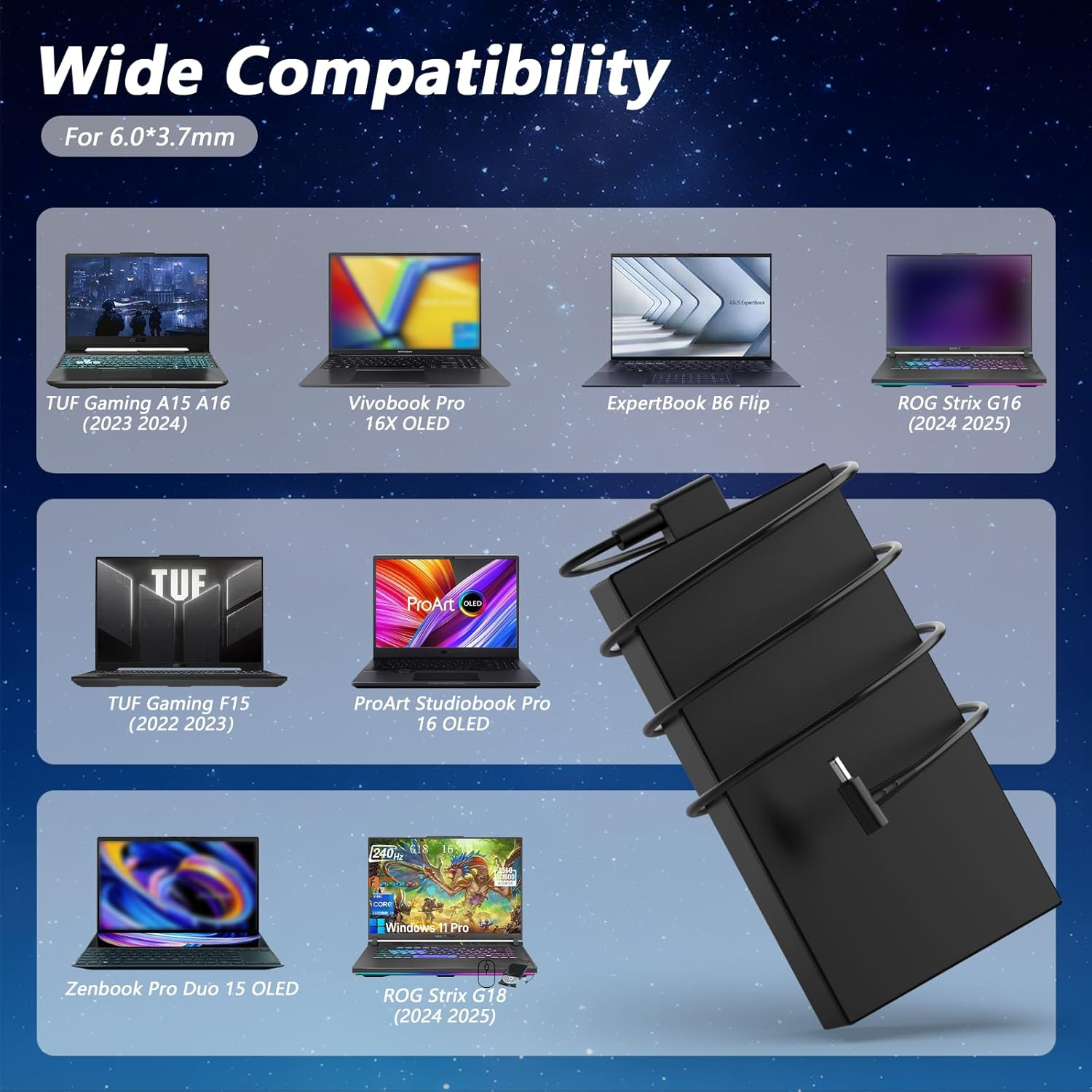 280W Laptop Charger Compatible with Asus Strix G18 G17 G16 G15 G814 G614 G713 G513 ROG Strix Scar 17 15 SE G733 G533 TUF Gaming A16 FA607 Zephyrus M16 6.0X3.7Mm image number 5