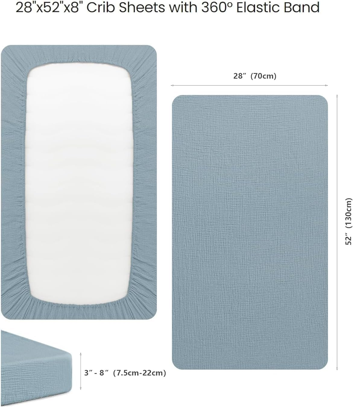 Muslin Crib Sheets 2-Pack for Boys &ndash; 52"X28" Soft Breathable Cotton Fitted Sheets for Standard Crib Mattress, Neutral Baby Bedding with Star & Moon Design (Blue) image number 2