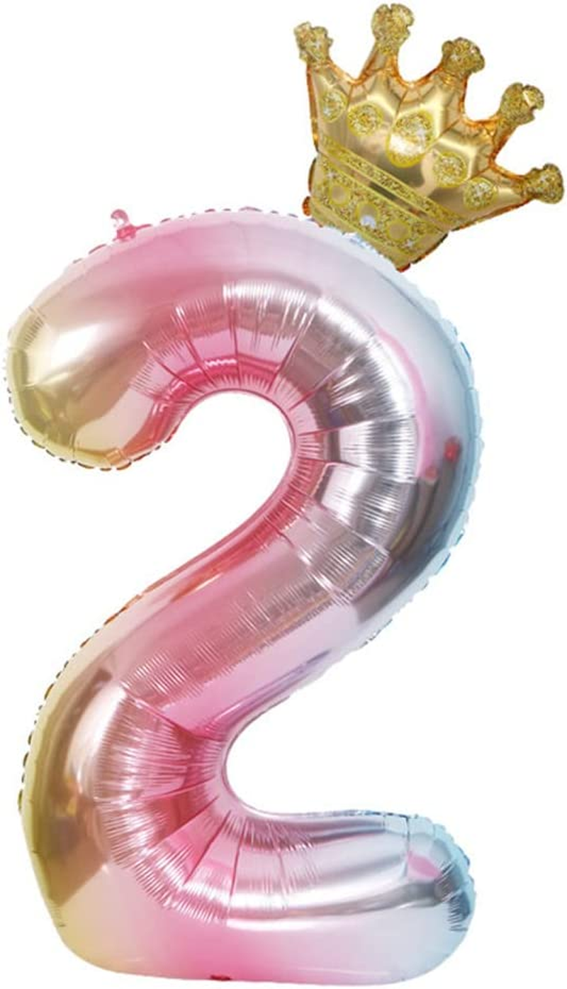 Large Rainbow Number Balloons 7Th Birthday Number Balloon with Detachable Crown Air Helium Digital Balloon Kids Birthday Party Decorations 40Inch (Number 7) image number 3