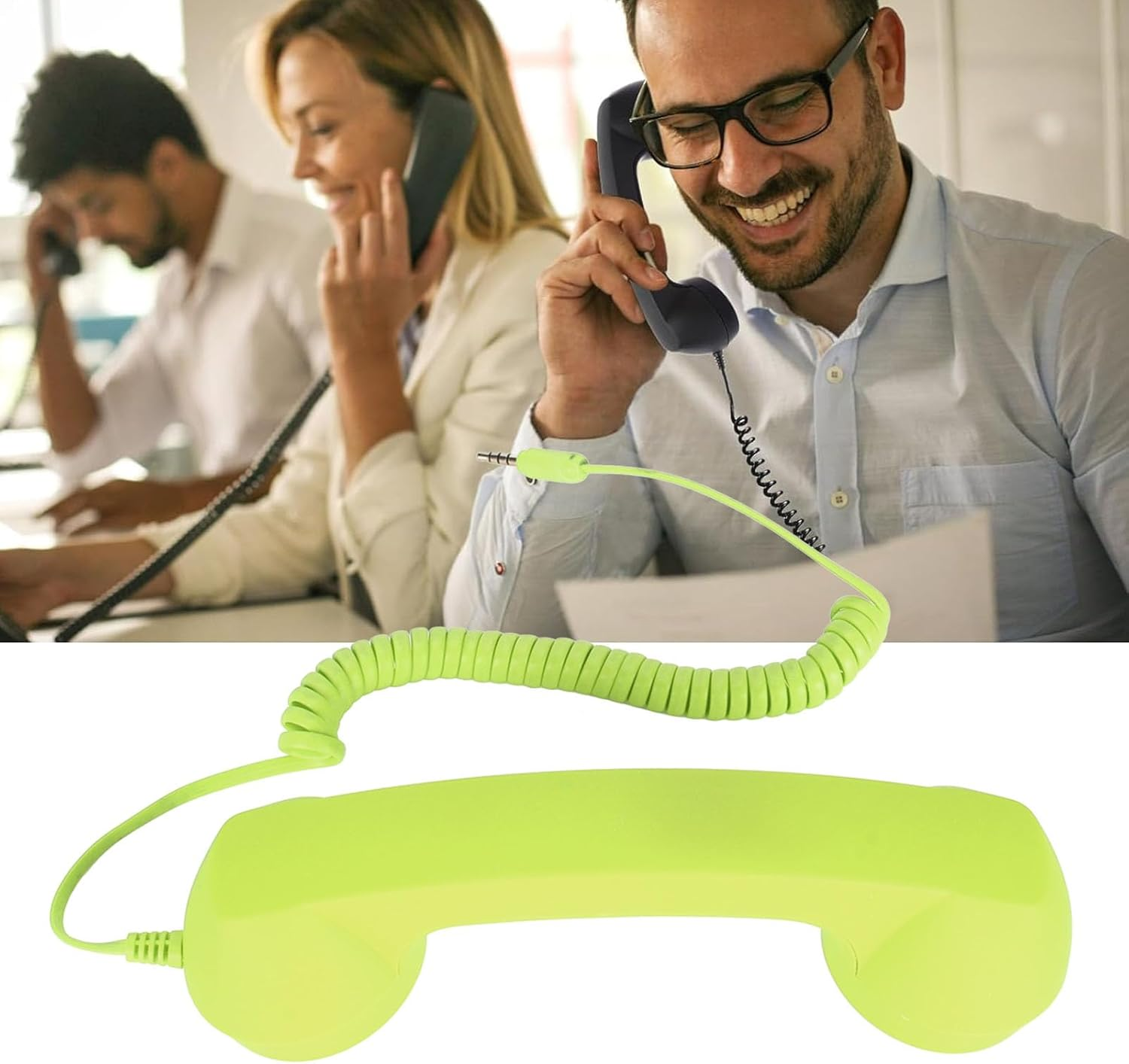 Vintage Retro Telephone Handset, Radiation Proof Cell Phone Receiver MIC Microphone for Cellphone Smartphone, 3.5 Mm Socket with USB C (Green) image number 1