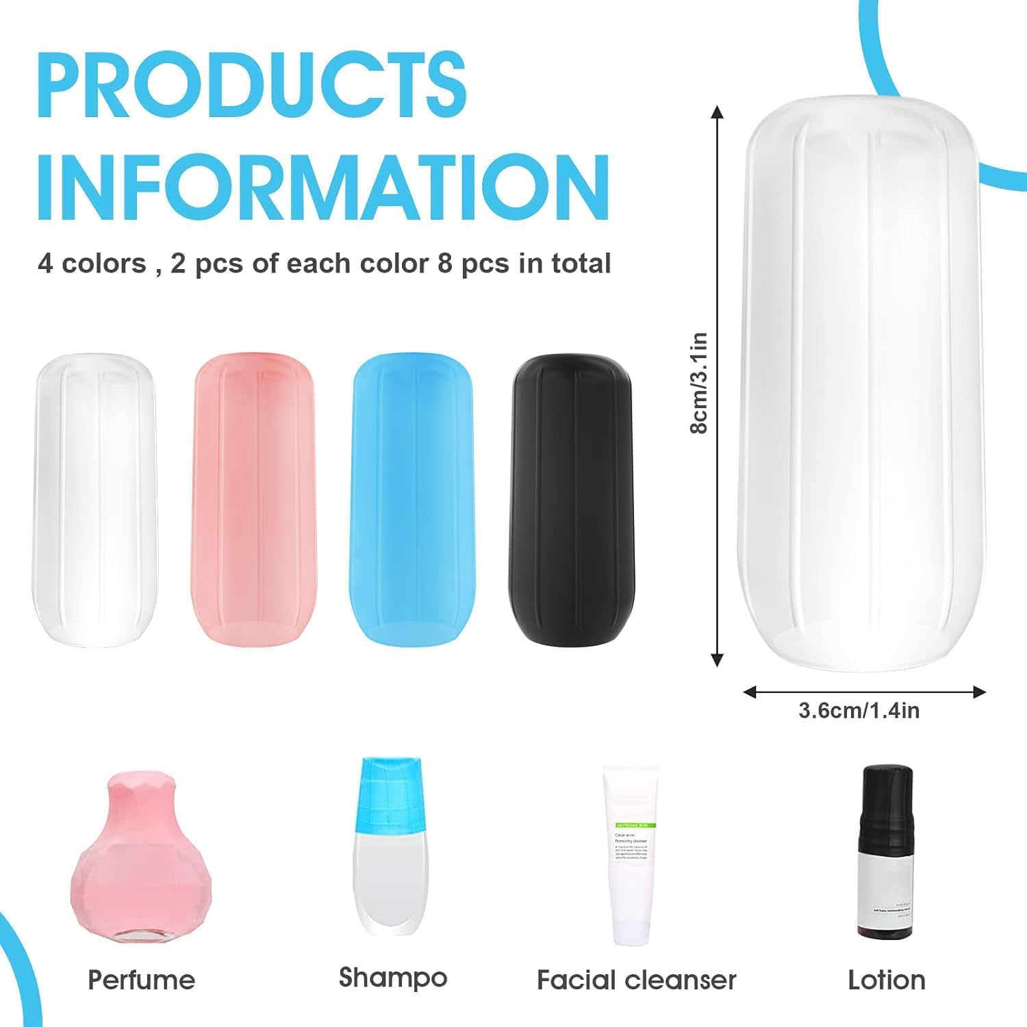 Ksngtixe 8PCS Silicone Bottle Covers Leakproof Travel Toiletry Sleeves for Shampoo Lotion Cosmetics Cruise Essentials Women Men Airplane Beach Approved image number 1