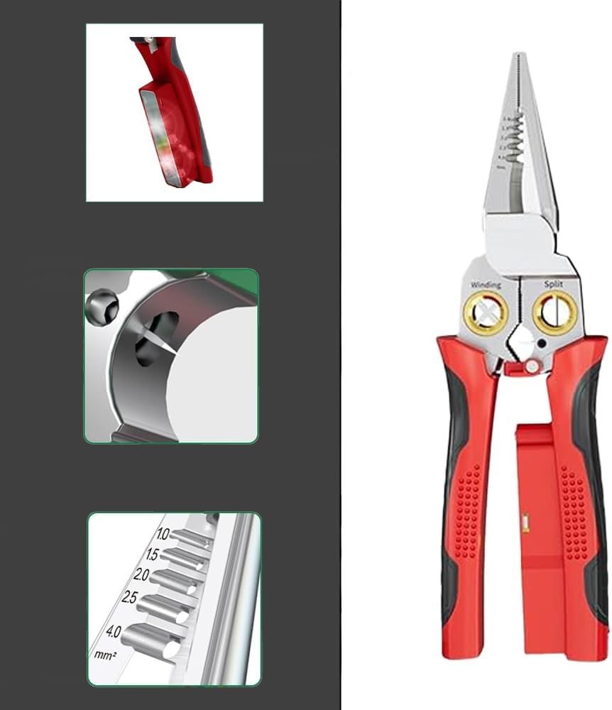 8 in 1 Wire Stripper with Voltage Tester Electric Pliers, Multifunction Tool for Cutting and Pulling Wires Electrician Repair Tool Red image number 5