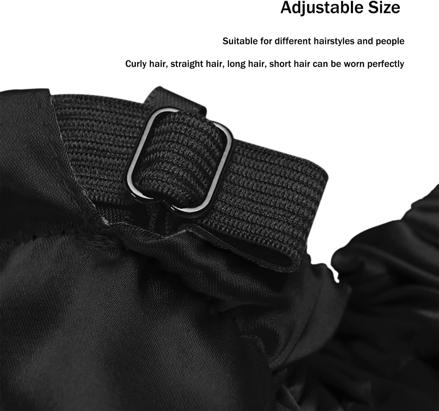 Amamba Shower Caps, Silk Lined Shower Cap for Women,Reusable,Adjustable Size, Washable & Waterproof,Large Satin Shower Cap-Black image number 1