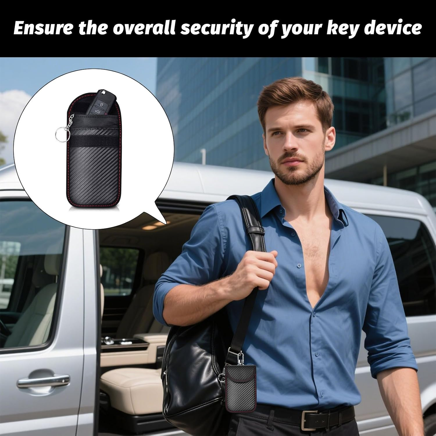 Faraday Pouch Car Keys, 3Pcs Faraday Bag, Car Key Signal Blocker, Waterproof Faraday Bag Key Fob Protector, Hook Securing Keyring, Anti-Theft Signal Blocker, Car RFID Blocker Bag for Car Security image number 2