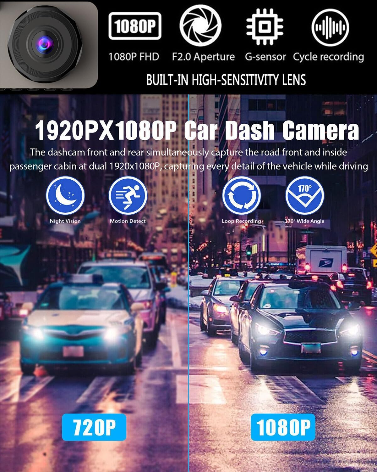 3 Channel Dash Cam Front and Rear inside for Cars, Full UHD Car Camera with 32GB Card, IR Night Vision, 3.18&rdquo; IPS Screen, 176&deg; Wide Angle, 24H Parking Monitor, G-Sensor, Loop Recording image number 1