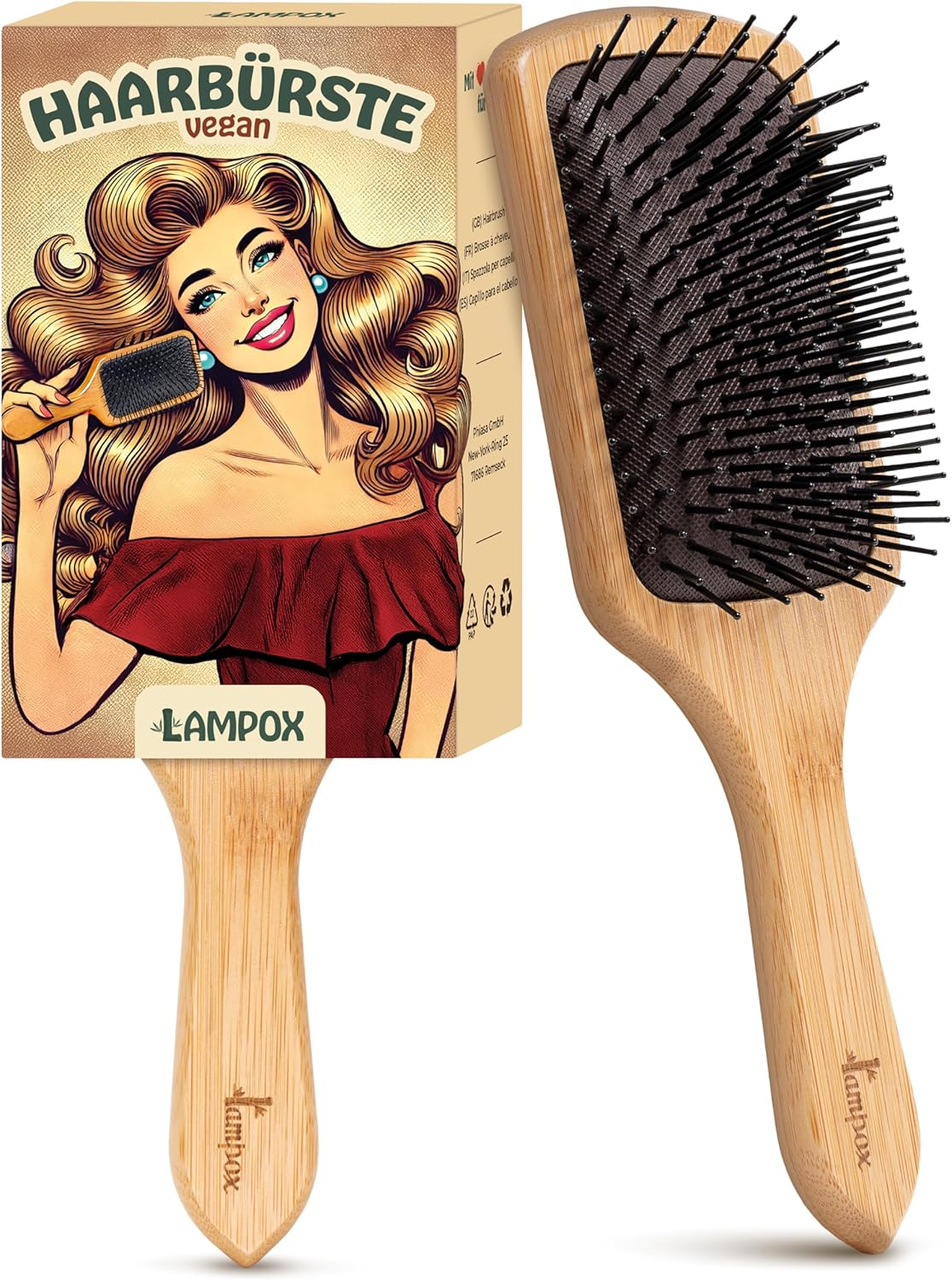 Bamboo Hair Brush, Head Massage Hair Care, Detangling Brush for Long Hair & Curls of Women, Men & Children, Massage Brush for Scalp, Detangler (Rectangular) image number 4