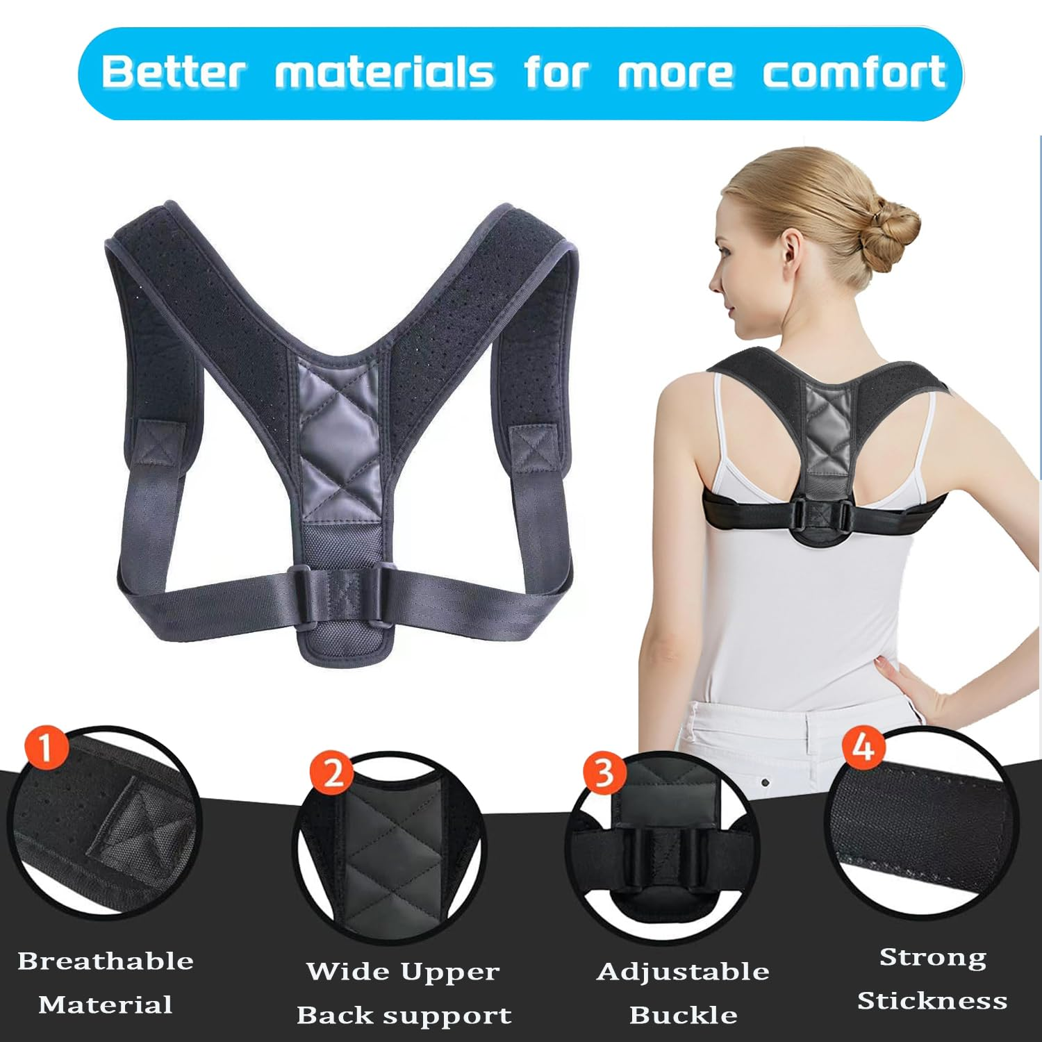 Lxcshljx Back Brace Posture Corrector, Adjustable Breathable Posture Corrector Support Strap, Upper Back Shoulders Straightener Support Belt, Clavicle Supportive Brace for Improve Hunchback Posture(M) image number 2