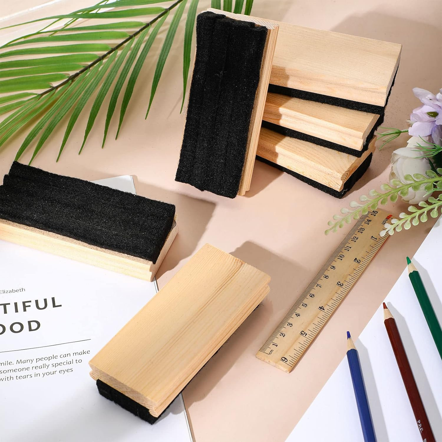 Felt Campus Style Erasers, Cleaner Dusters Felt Chalkboard Eraser for Kids Wood Chalk Eraser for Chalkboard Cleaners Dusters for Markers White Black Boards Paint School Students Teachers (12) image number 2