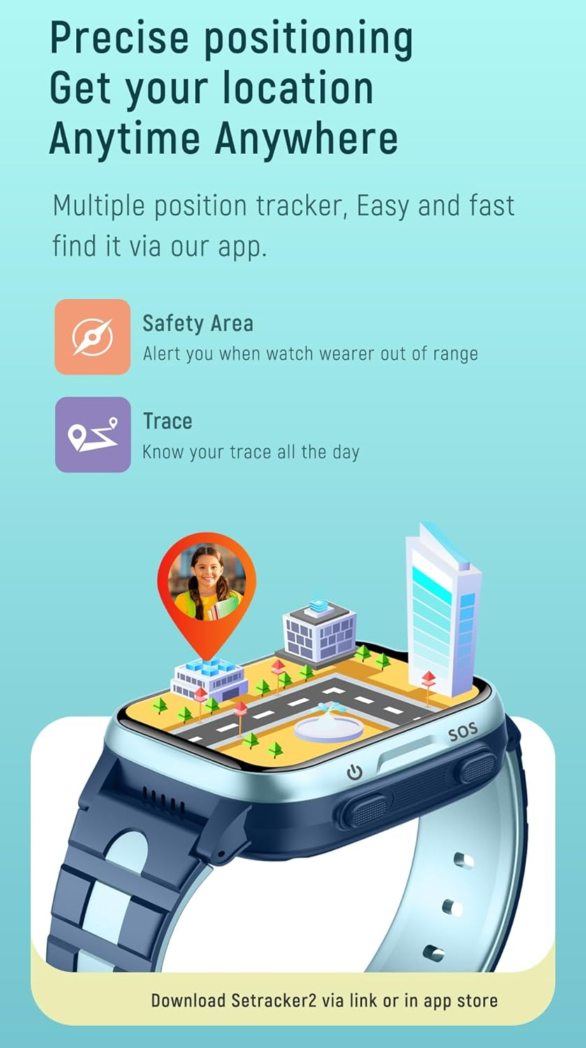 Kids 4G GPS Whatsapp Smart Watch Phone with Real-Time Tracker Waterproof Smartwatch Video Call Camera SOS Geo-Fence Touch Screen Pedometer Anti-Lost Tiktok for 3-15 Boys Girls Global Phone Watch - Black image number 5