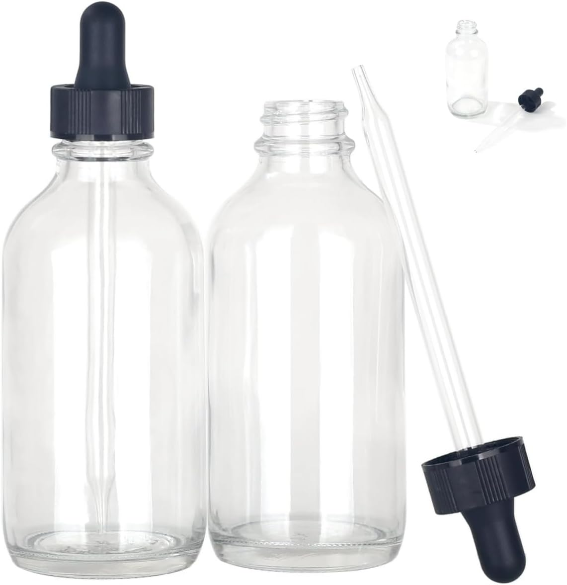 Clear Boston round Glass Bottle, Divided Bottle (Transparent/ 120 Ml with Droppers/ 2 Pcs) image number 4