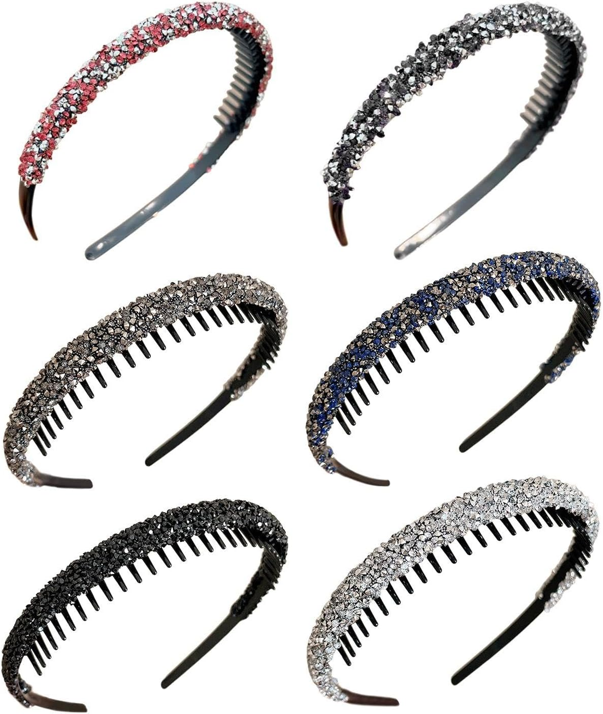 Pack of 6 Thin Rhinestone Headbands, Shiny Headbands, Elee Headbands, Non-Slip Zigzag Headbands, Hair Accessories