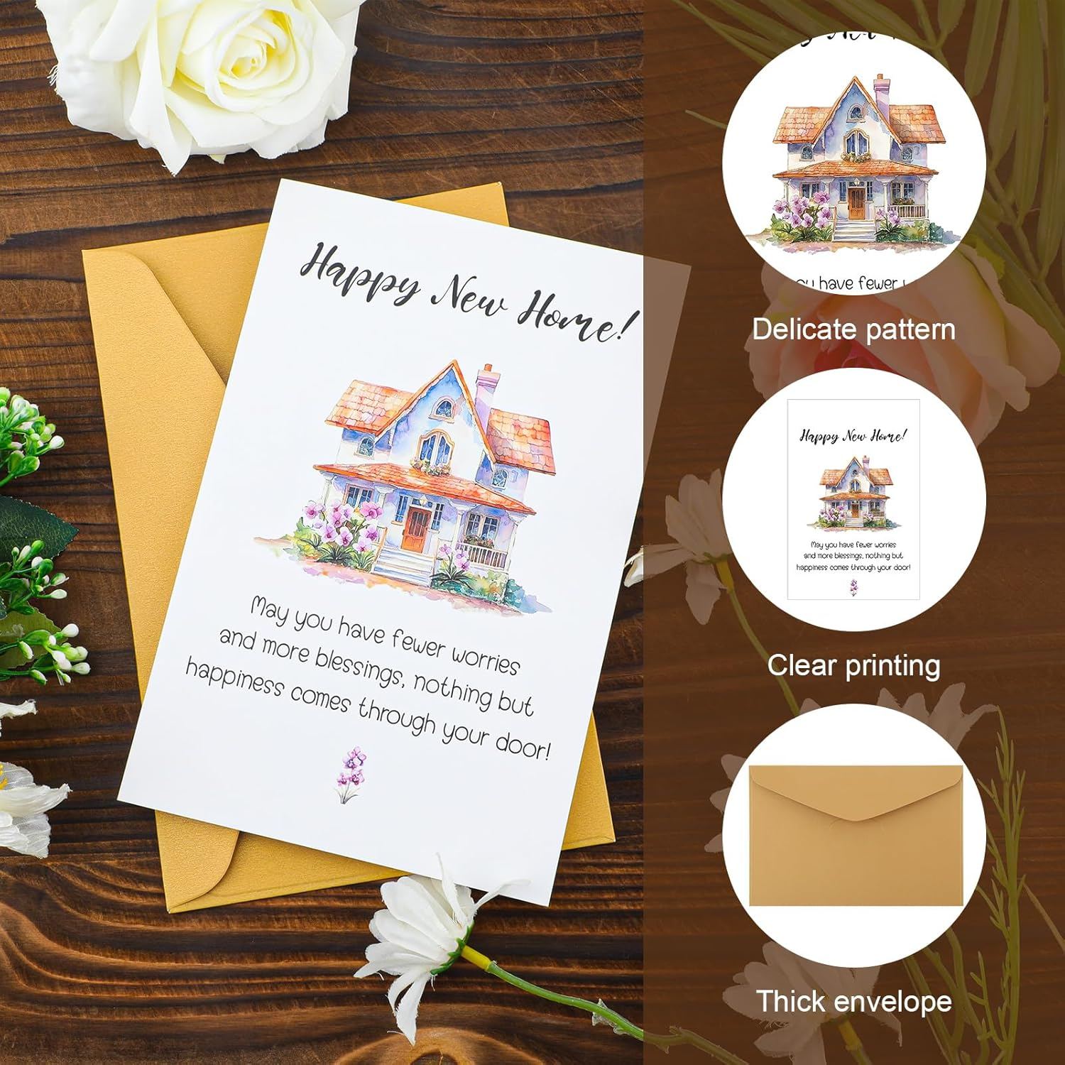 NQEUEPN New Home Card, 8.07X5.31 Inch Housewarming Greeting Card with Envelope Funny New Apartment Card Congratulations on Your New House Card with Blessing Welcome New Homeowner image number 4