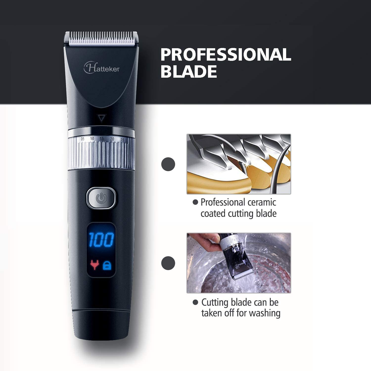 Hatteker Hair Trimmer Pro Hair Clippers for Men Haircut Beard Trimmer Hair Cutting Kit Cordless USB Rechargeable Waterproof LED Display image number 3