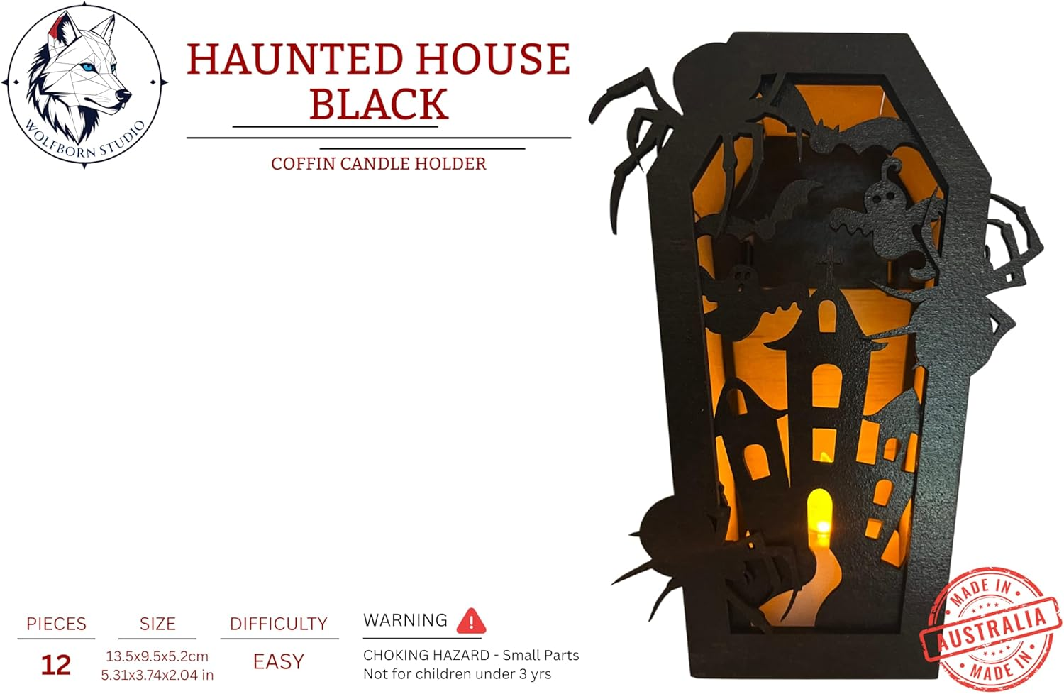 Haunted House Black Coffin Candle Holder &ndash; Halloween D&eacute;cor &ndash; DIY Flat Pack Wooden Kit &ndash; Spooky Home Decoration by Wolfborn Studio image number 1
