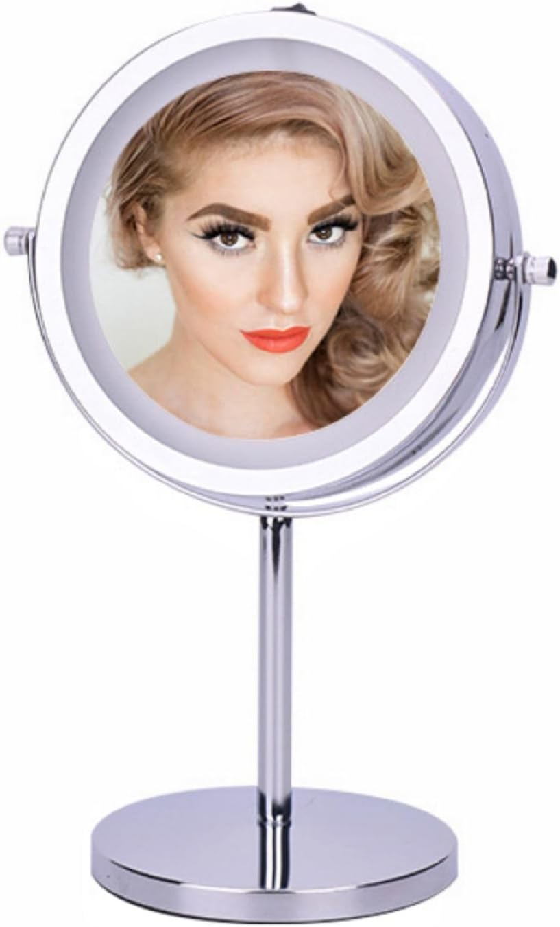 Gominimo 7 Inch LED Makeup Mirror With10X Magnification, 360-Degree Rotation, Gentle LED Illumination, Double Folding Design, Elegant Silver Finish image number 5
