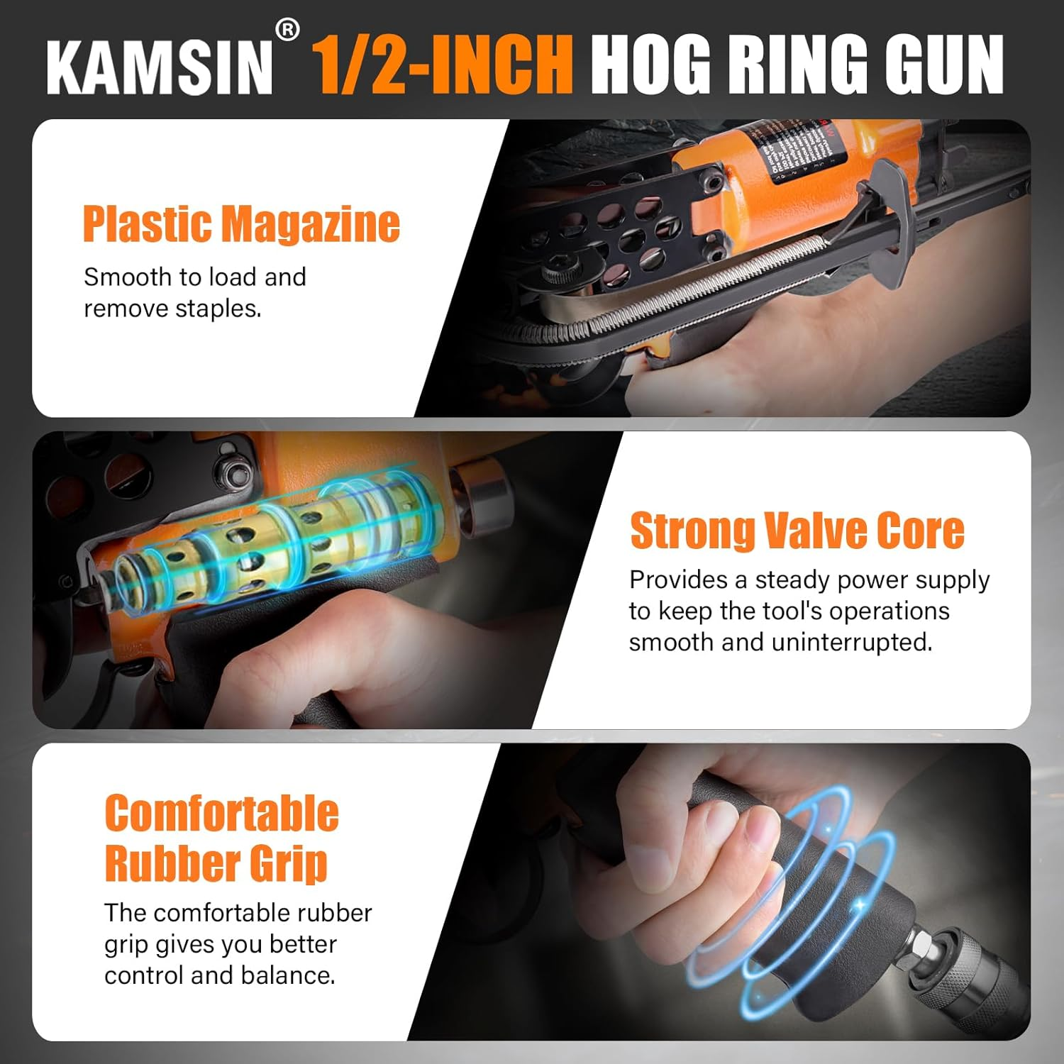 Kamsin K-SC760 16 Gauge Pneumatic Hog Ring Gun Kit &ndash; 12.5Mm C Ring Stapler with 1000PCS Staples (3.0-4.8Mm Closure) &ndash; Air Powered for Wire Cages, Fencing, Animal Traps image number 4